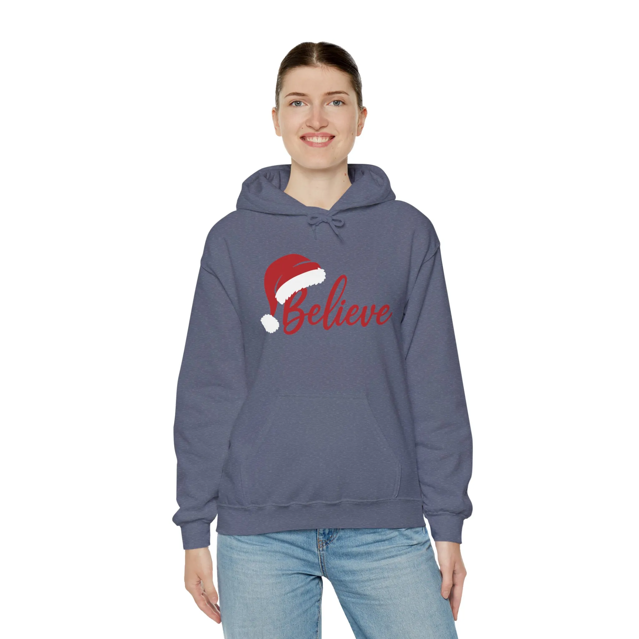 Believe Christmas Women's Hoodie, Minimal Santa Hat Holiday Sweatshirt for Women - Image 4