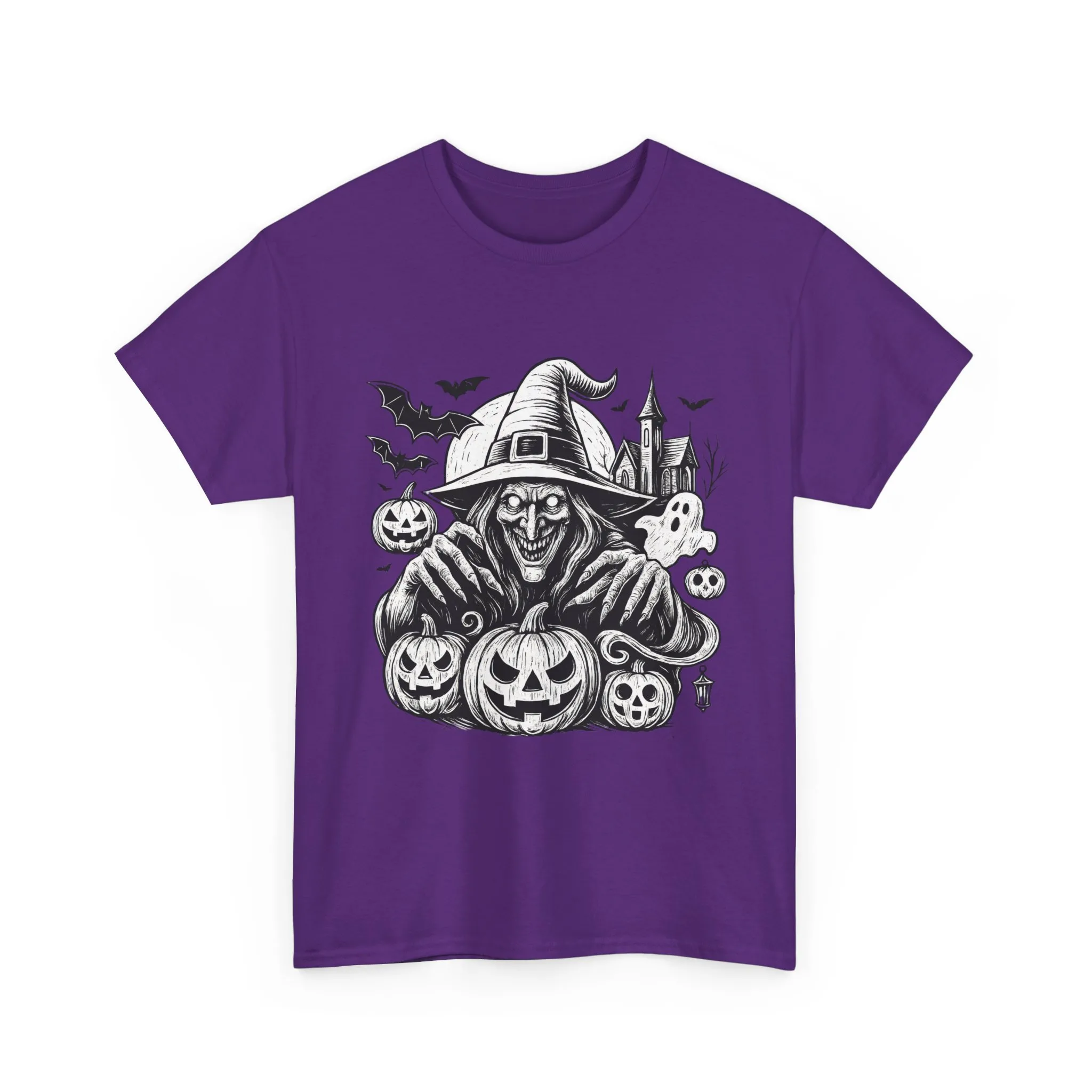 Scary Witch Halloween Shirt Women, Gothic Pumpkin Ghost Tee, Spooky Horror Tee with Bats - Image 2