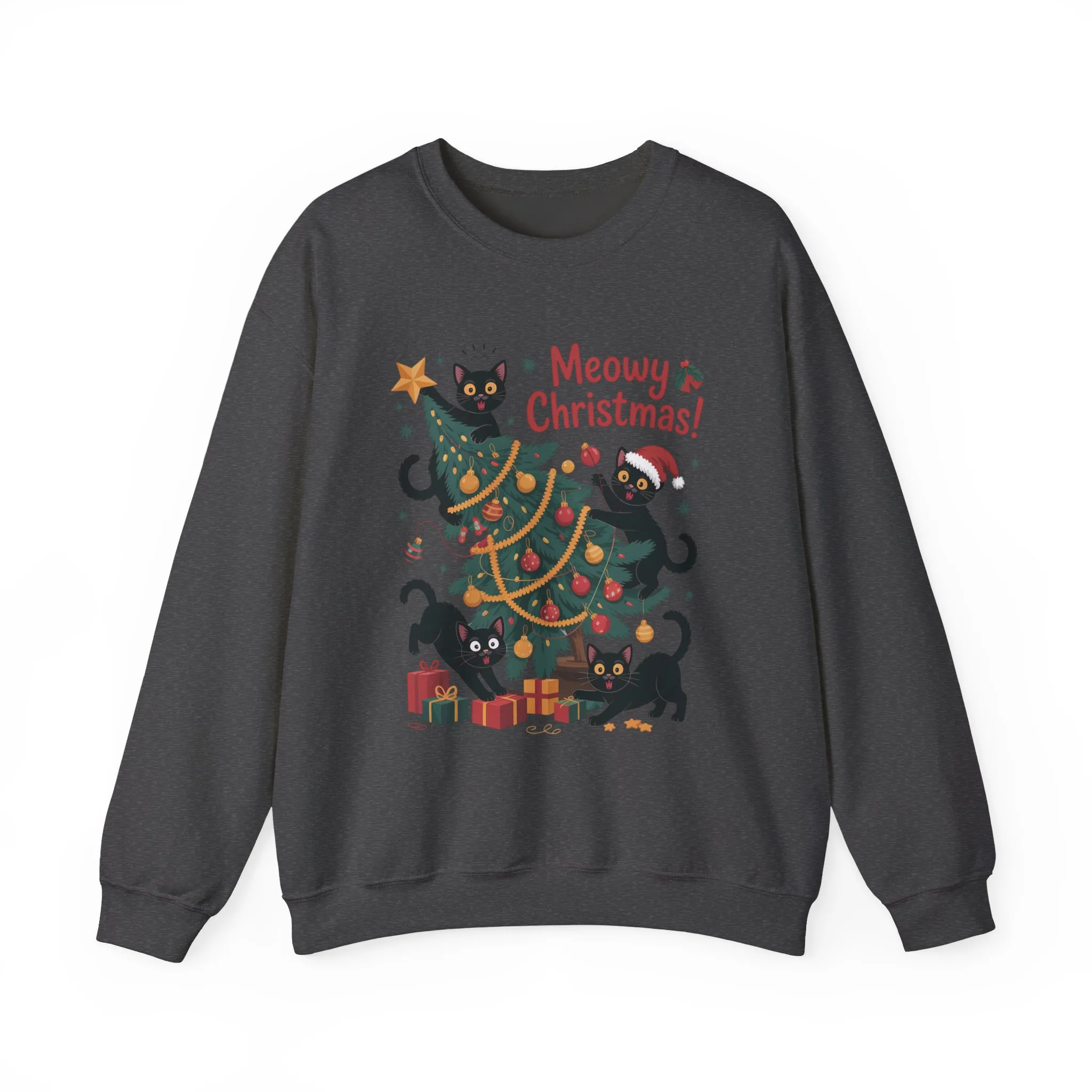 Black Cats Christmas Tree Sweatshirt, Funny Cat Lover Holiday Sweater, Cute Christmas Cat Chaos Jumper - Image 10