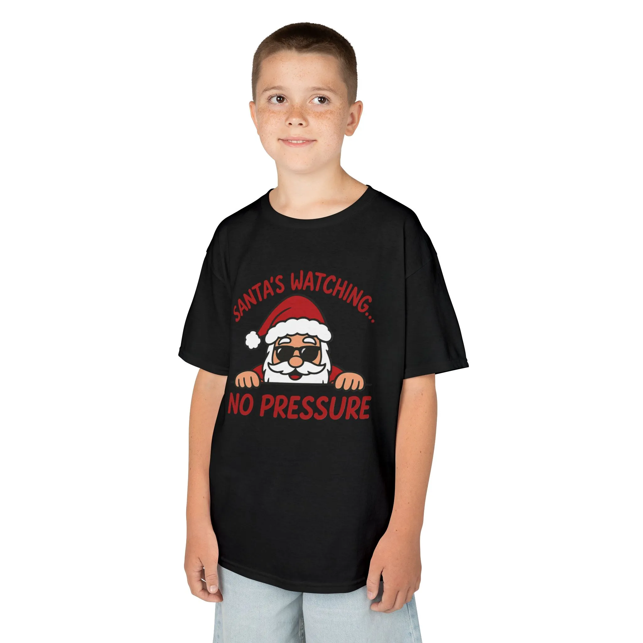 Santa's Watching No Pressure Kids Christmas T-Shirt, Funny Holiday Tee for Youth - Image 6