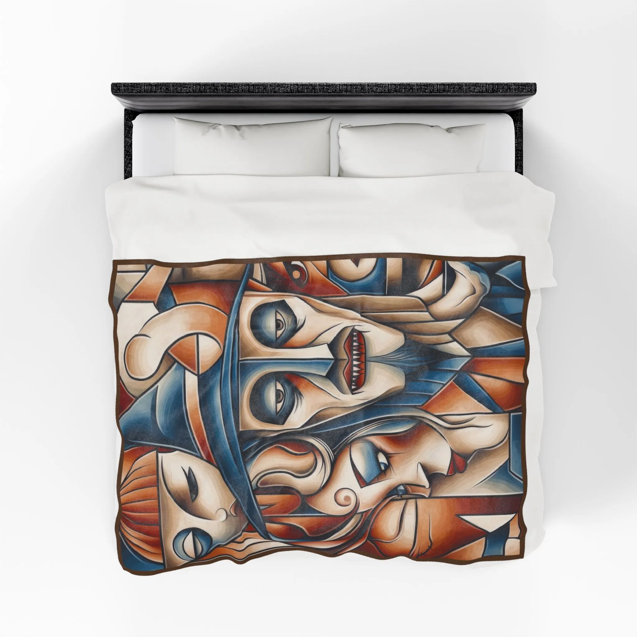 Abstract Gothic Faces Velveteen Plush Blanket, Cubist Witch and Vampire Art Throw Blanket, Modern Halloween Home Decor, Unique Artistic Gift - Image 8