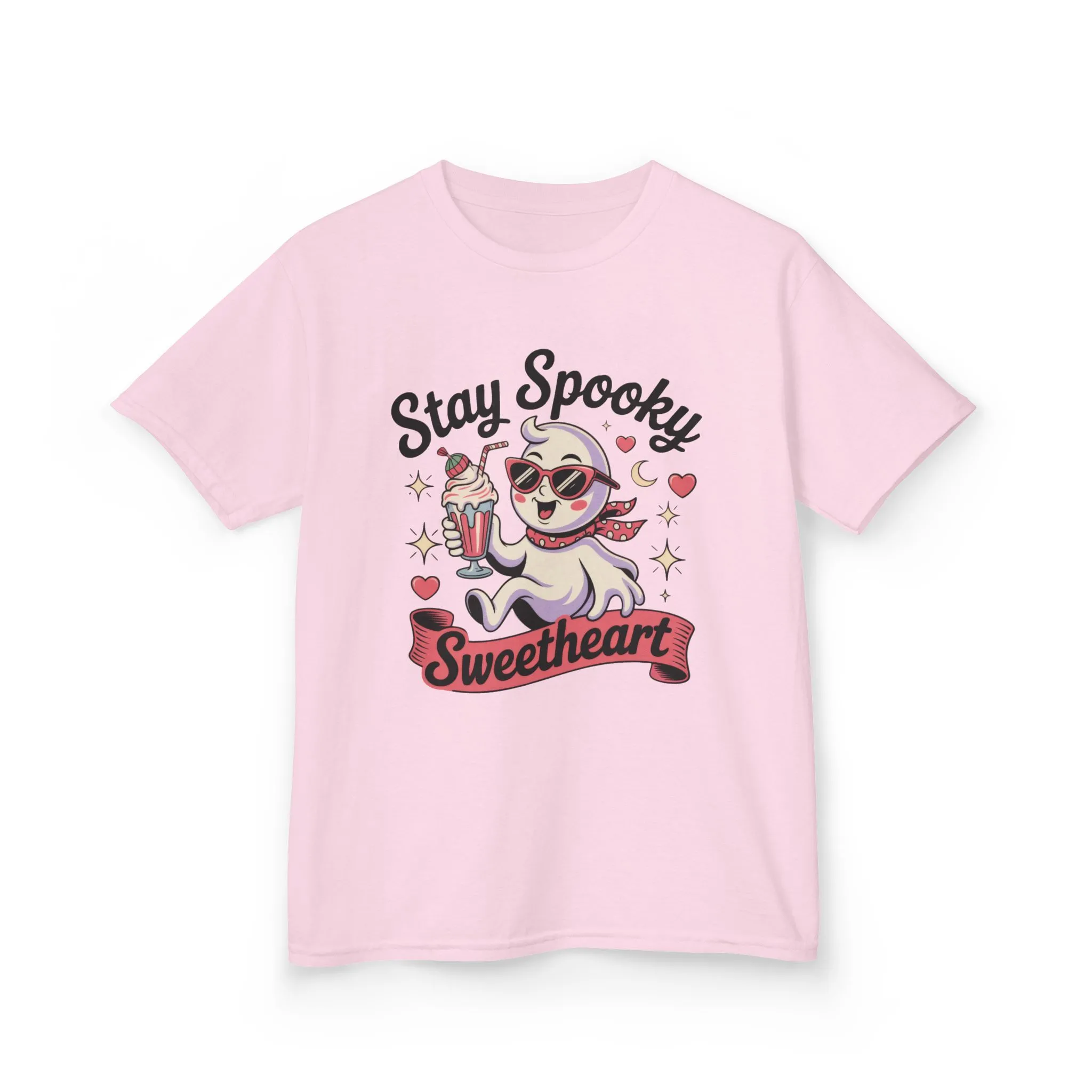 Girls Halloween Ghost T-Shirt, Stay Spooky Sweetheart Tee for Kids, Cute Retro Style Tween Girl Outfit Gift, Kids Heavy Cotton⢠Tee - Image 2