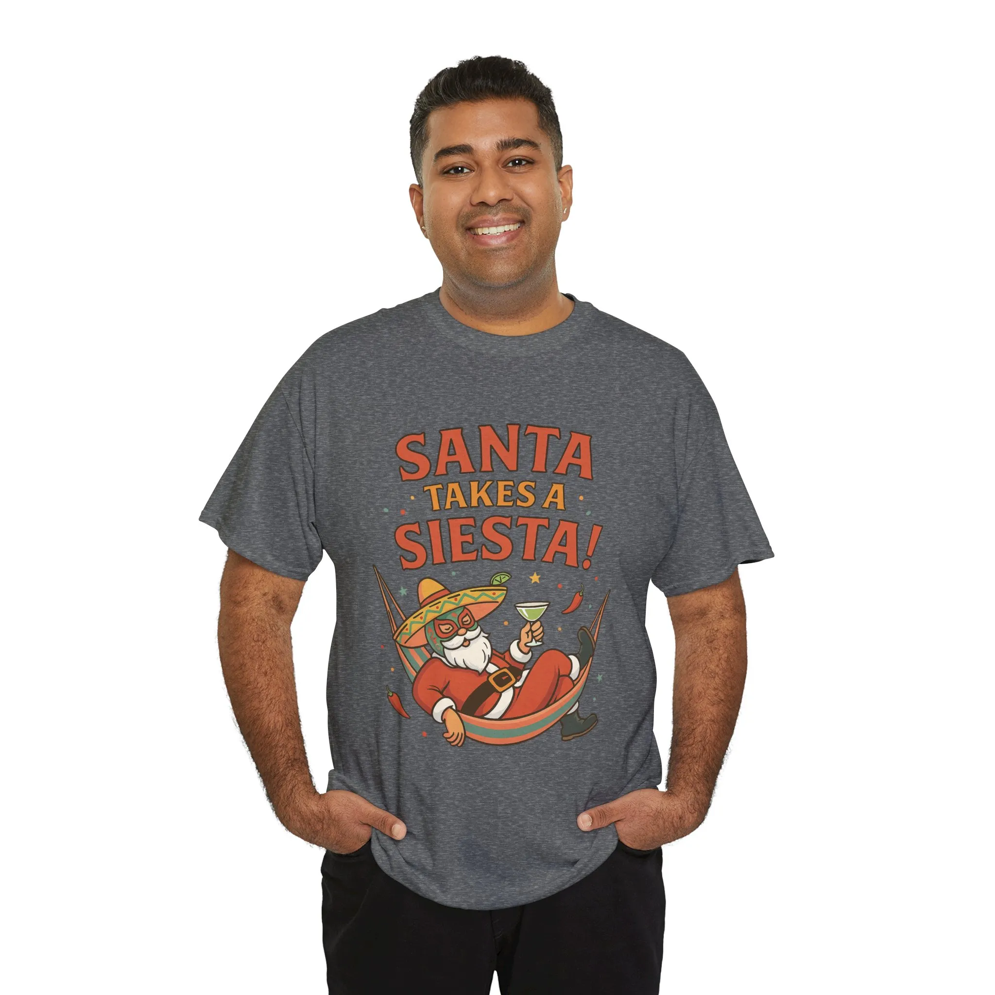 Santa Takes a Siesta Funny Christmas T-Shirt for Men, Mexican Santa Holiday Tee - Image 15