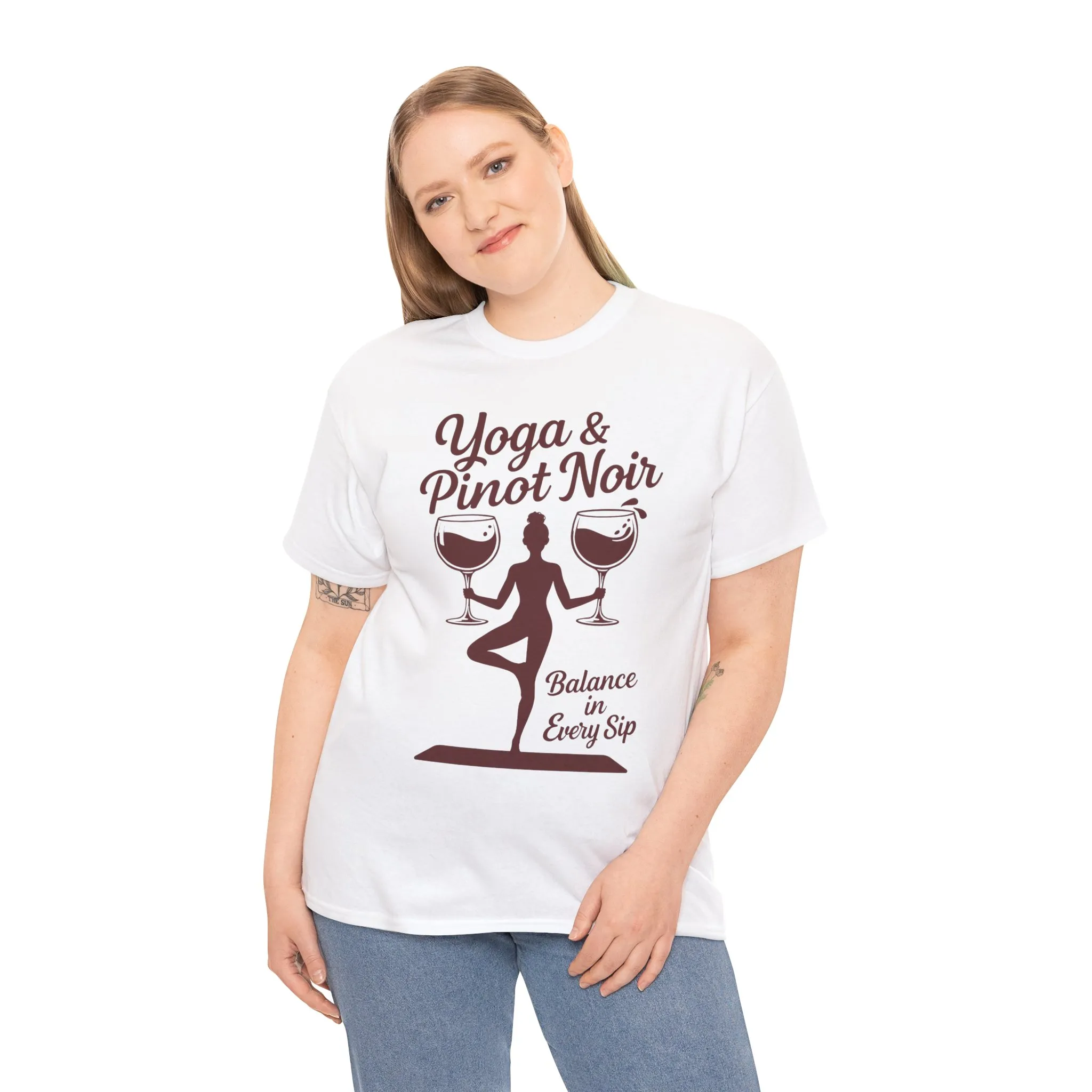Yoga and Wine Shirt Women, Funny Pinot Noir Tee, Balance in Every Sip Tee, Yoga Lover Gift - Image 6