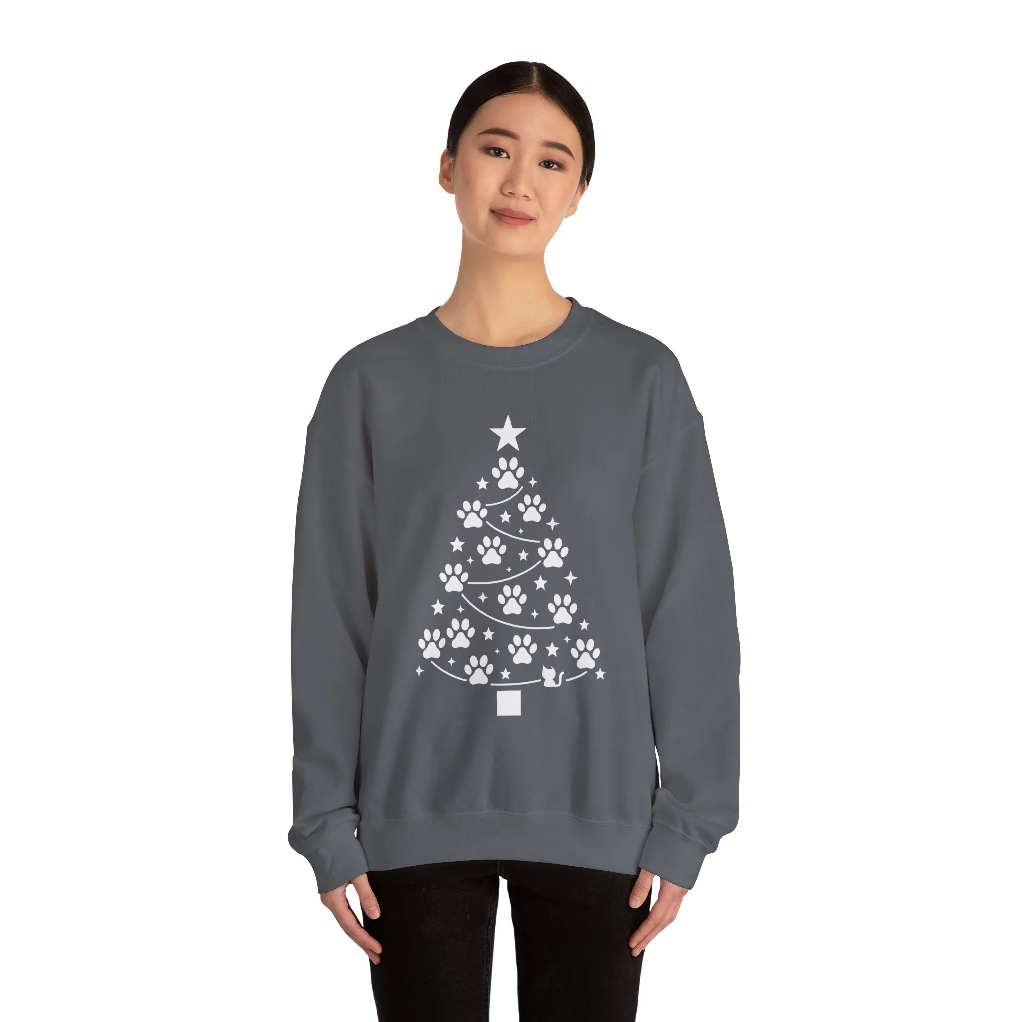 Paw Christmas Tree Women's Sweatshirt, Pet Lover Holiday Sweater - Image 8