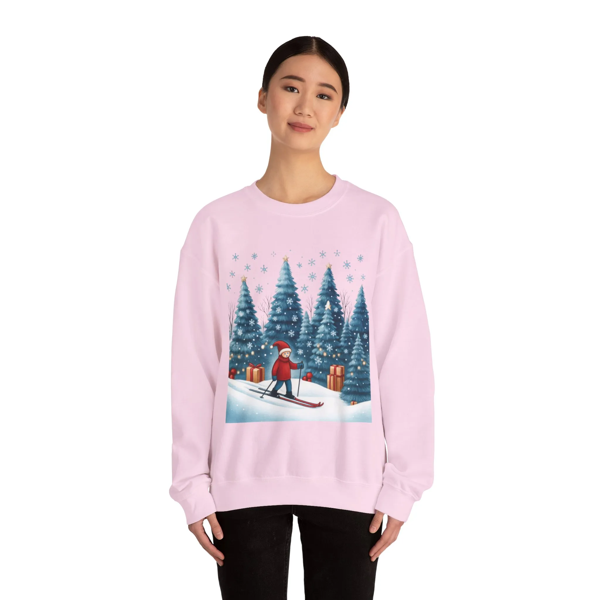 Womens Christmas Skiing Sweatshirt, Cozy Winter Holiday Pullover, Women's Heavy Blend™ Crewneck Sweatshirt - Image 23
