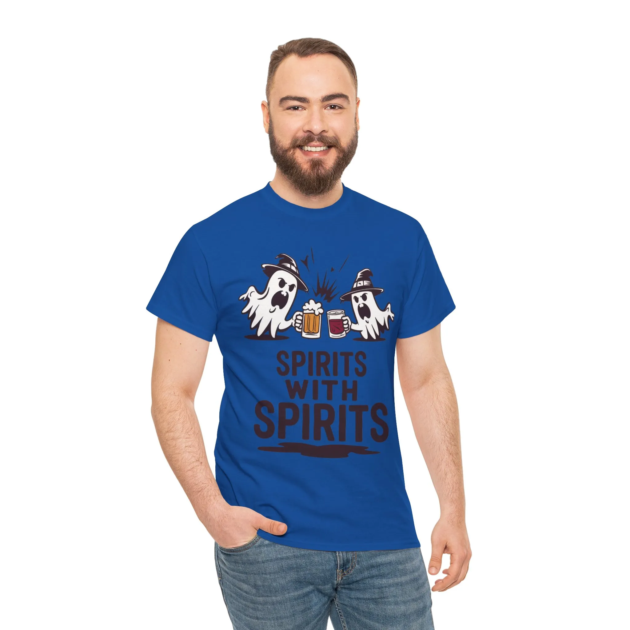 Spirits With Spirits Men's T-Shirt, Funny Ghost Drinking Halloween Party Graphic Tee - Image 26