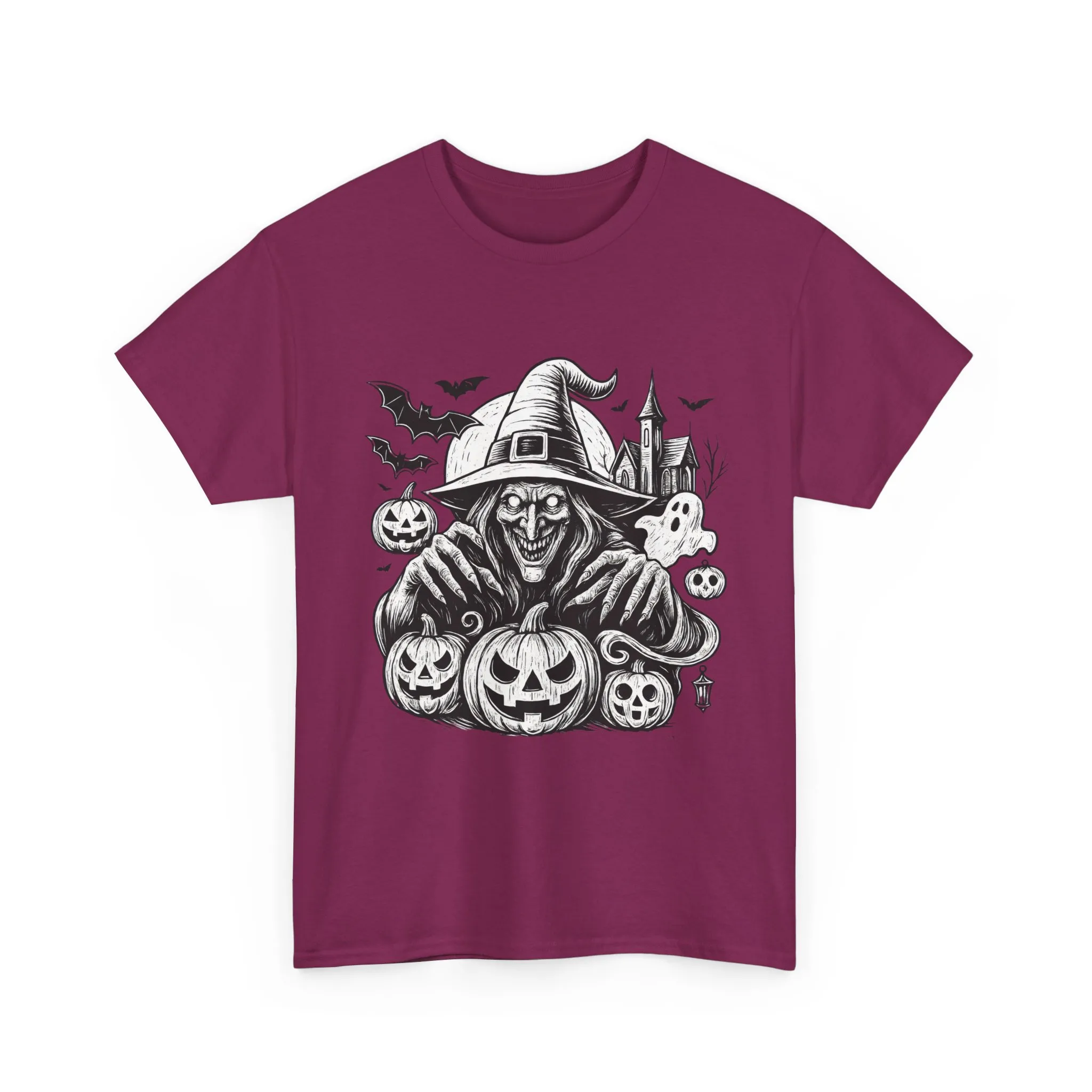 Scary Witch Halloween Shirt Women, Gothic Pumpkin Ghost Tee, Spooky Horror Tee with Bats - Image 19