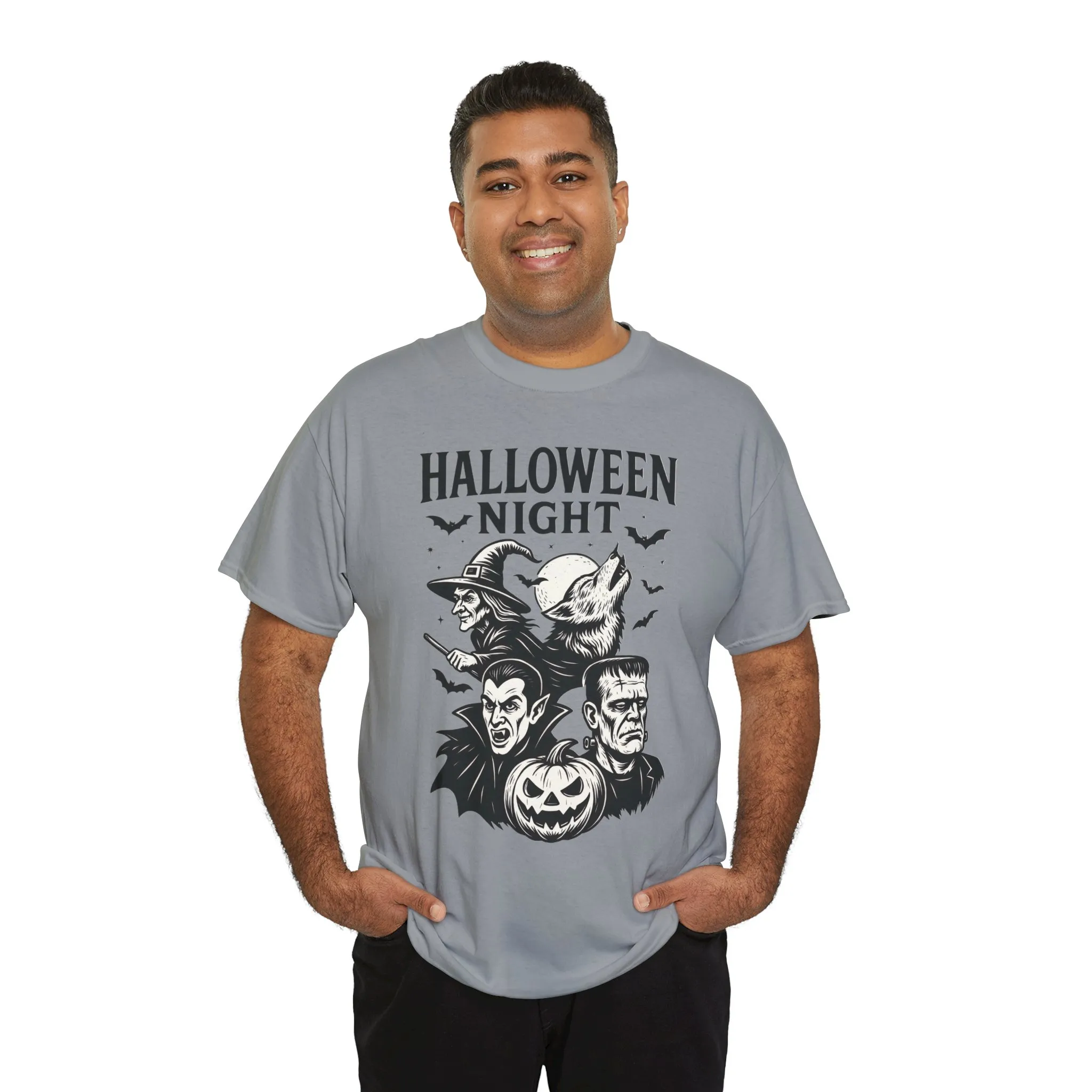 Halloween Night Men's T-Shirt, Classic Monsters Graphic Tee, Witch, Vampire, Frankenstein, Werewolf - Image 15