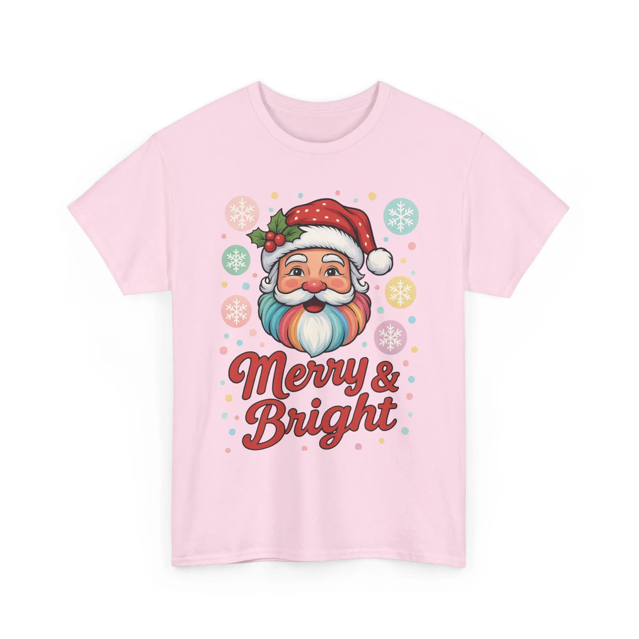 Merry - Bright Santa Christmas T-Shirt, Retro Pastel Christmas Tee, Cute Holiday Shirt for Women - Image 2