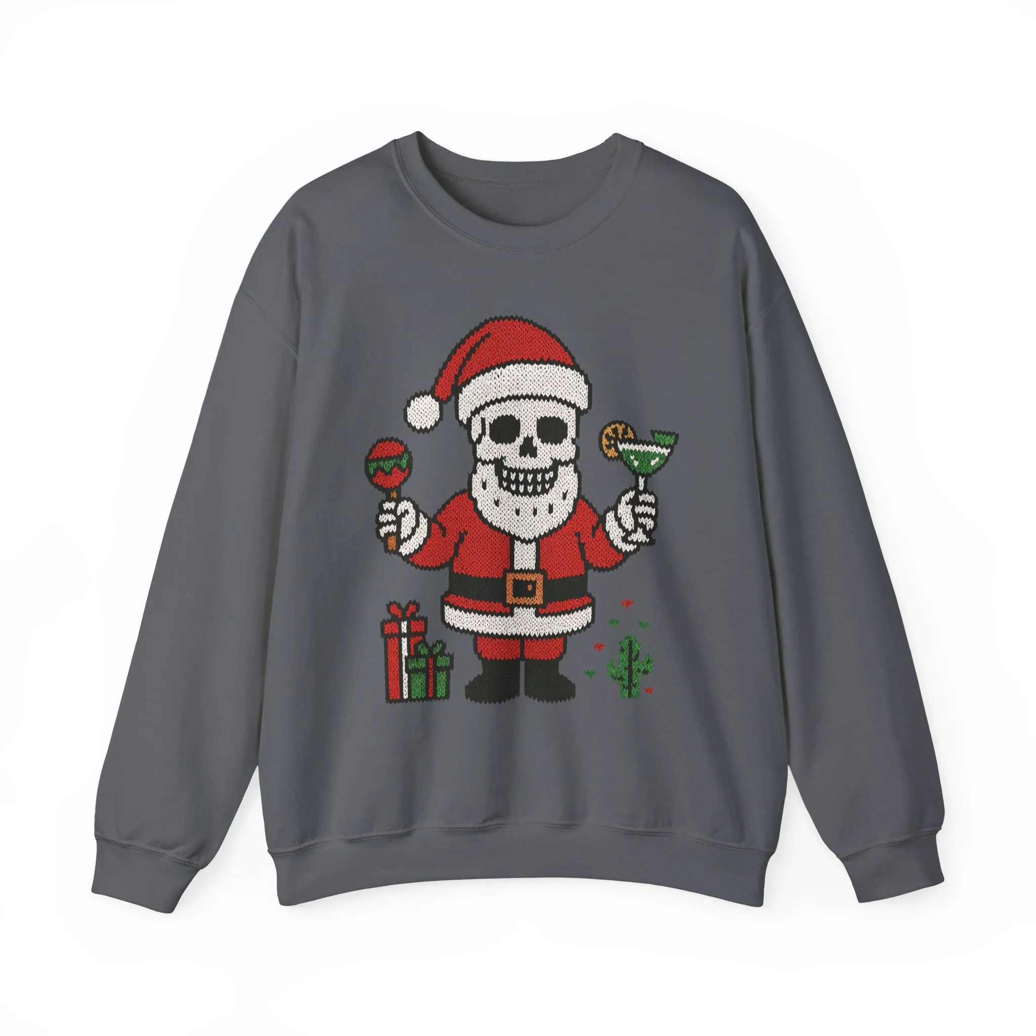 Funny Santa Skull Christmas Men's Sweatshirt, Holiday Margarita Pullover - Image 19
