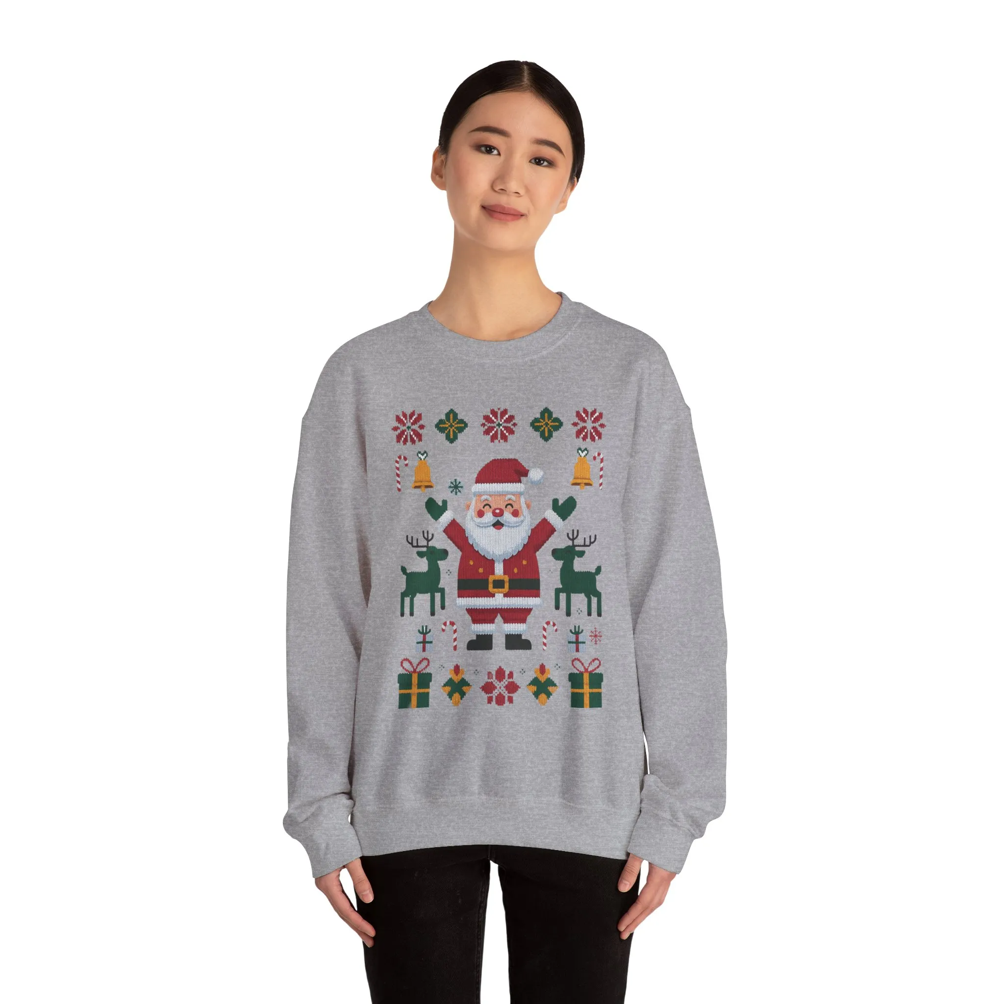 Santa Christmas Sweatshirt, Cute Reindeer Holiday Jumper, Nordic Style Ugly Christmas Sweater for Women - Image 14