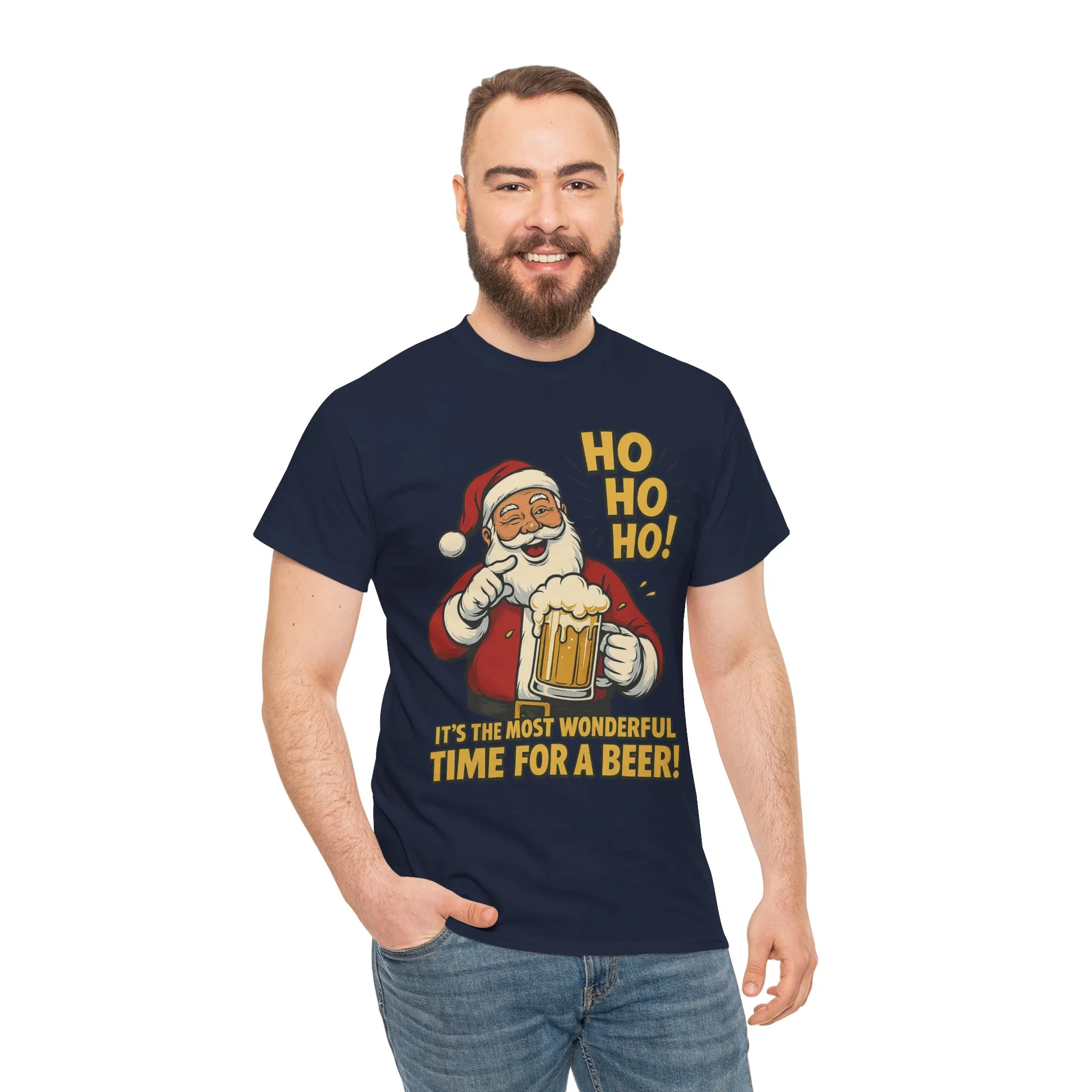 Funny Santa Beer Christmas T-Shirt, Men's Holiday Party Tee - Image 32