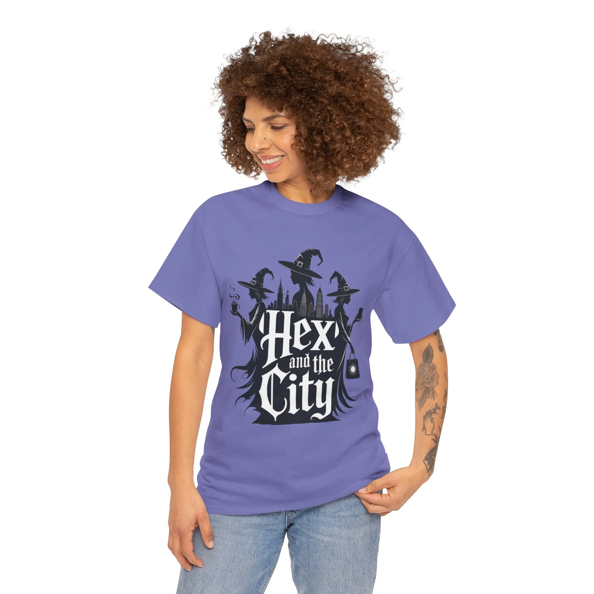 Women's Hex and the City Witch Shirt, Gothic Witches New York Skyline Halloween T-Shirt for Women - Image 17