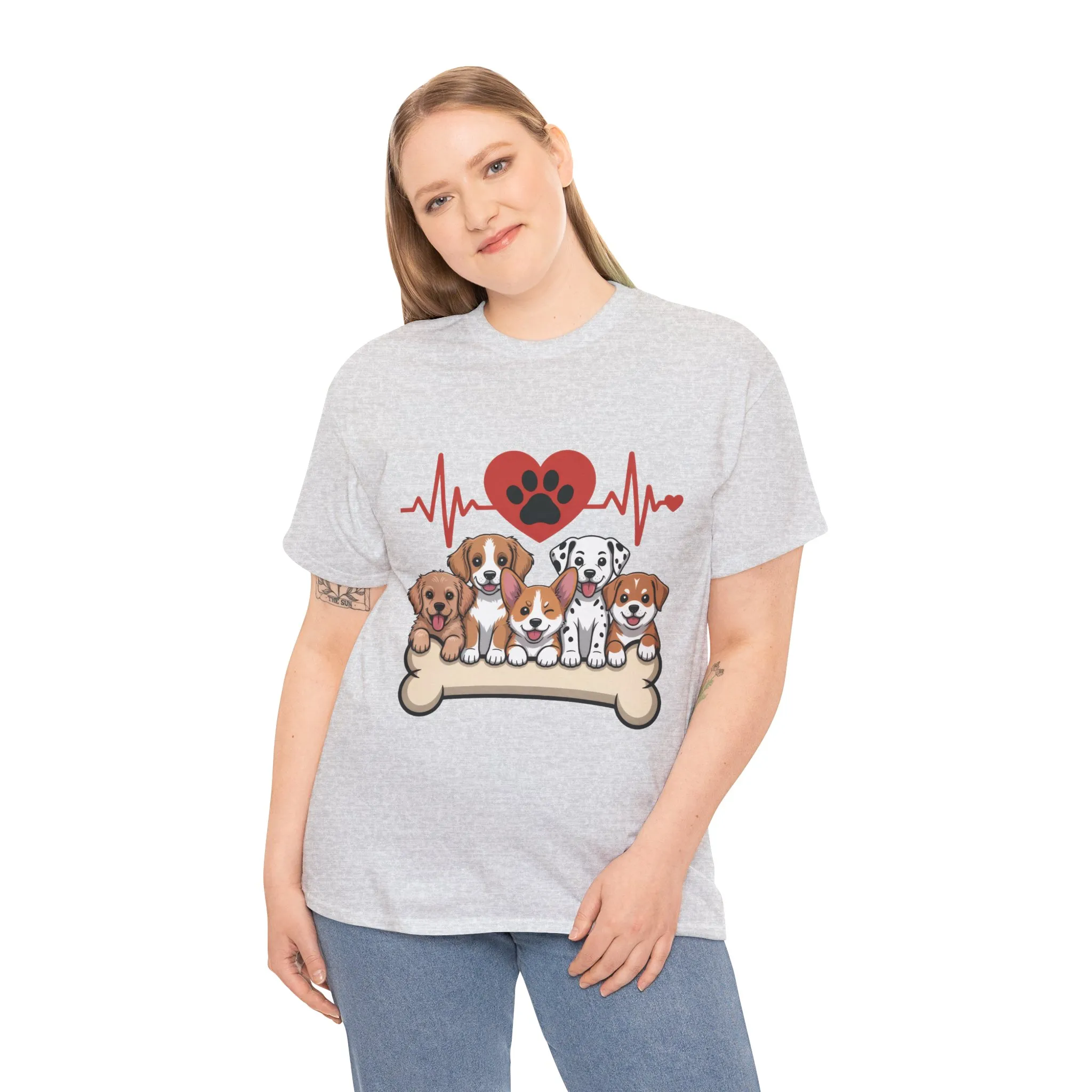 Cute Puppy Heartbeat Women's T-Shirt, Dog Lover Gift, Paw Print Heart Graphic Tee - Image 6