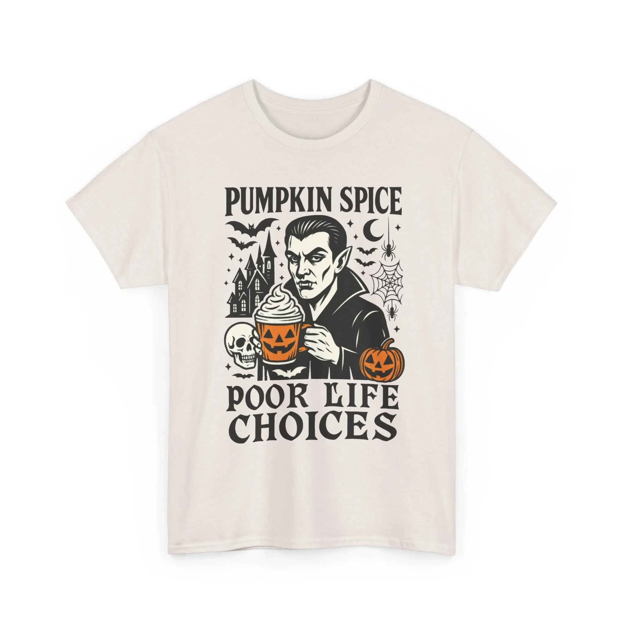 Pumpkin Spice Poor Life Choices Men's T-Shirt, Funny Vampire Coffee Halloween Graphic Tee - Image 2