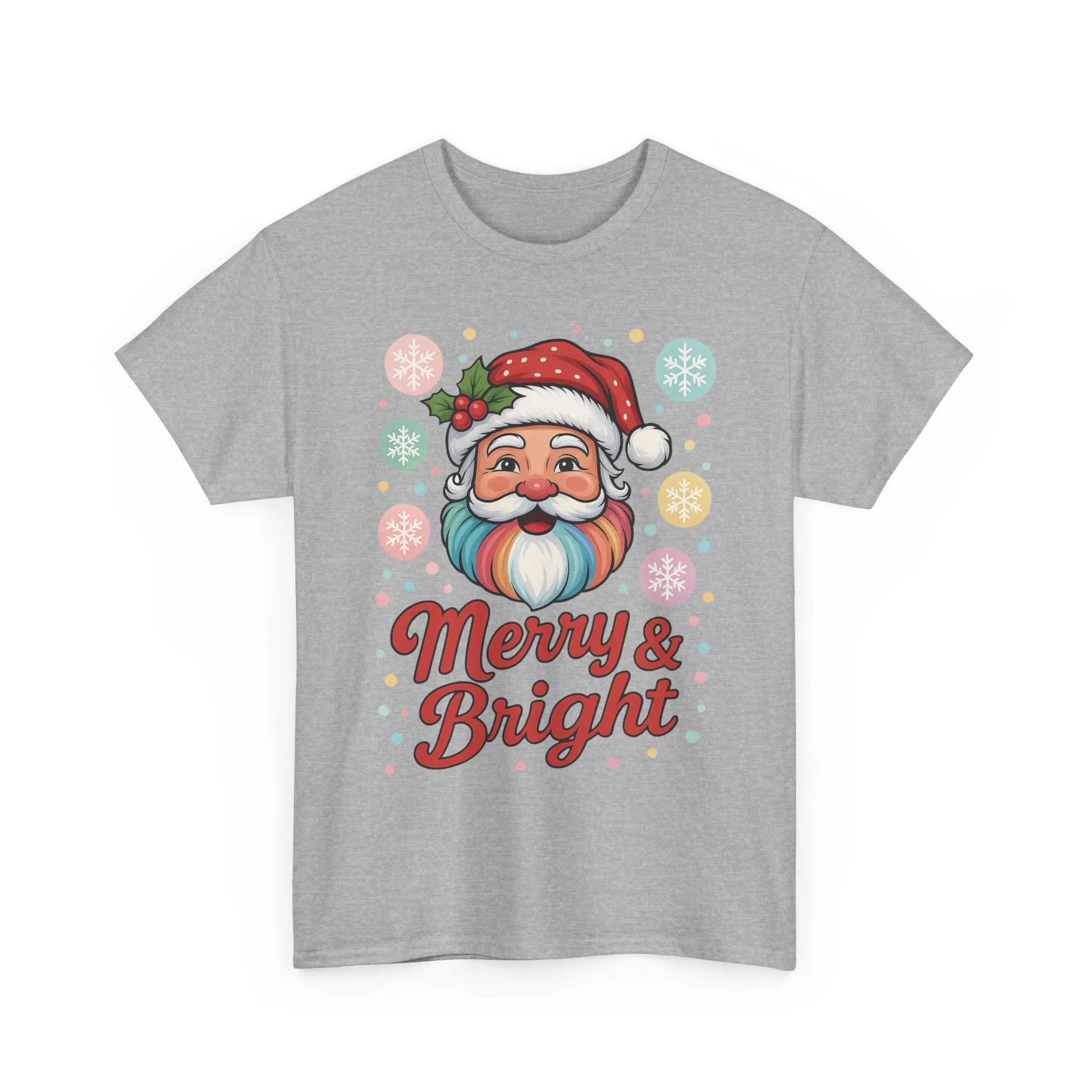 Merry - Bright Santa Christmas T-Shirt, Retro Pastel Christmas Tee, Cute Holiday Shirt for Women - Image 10
