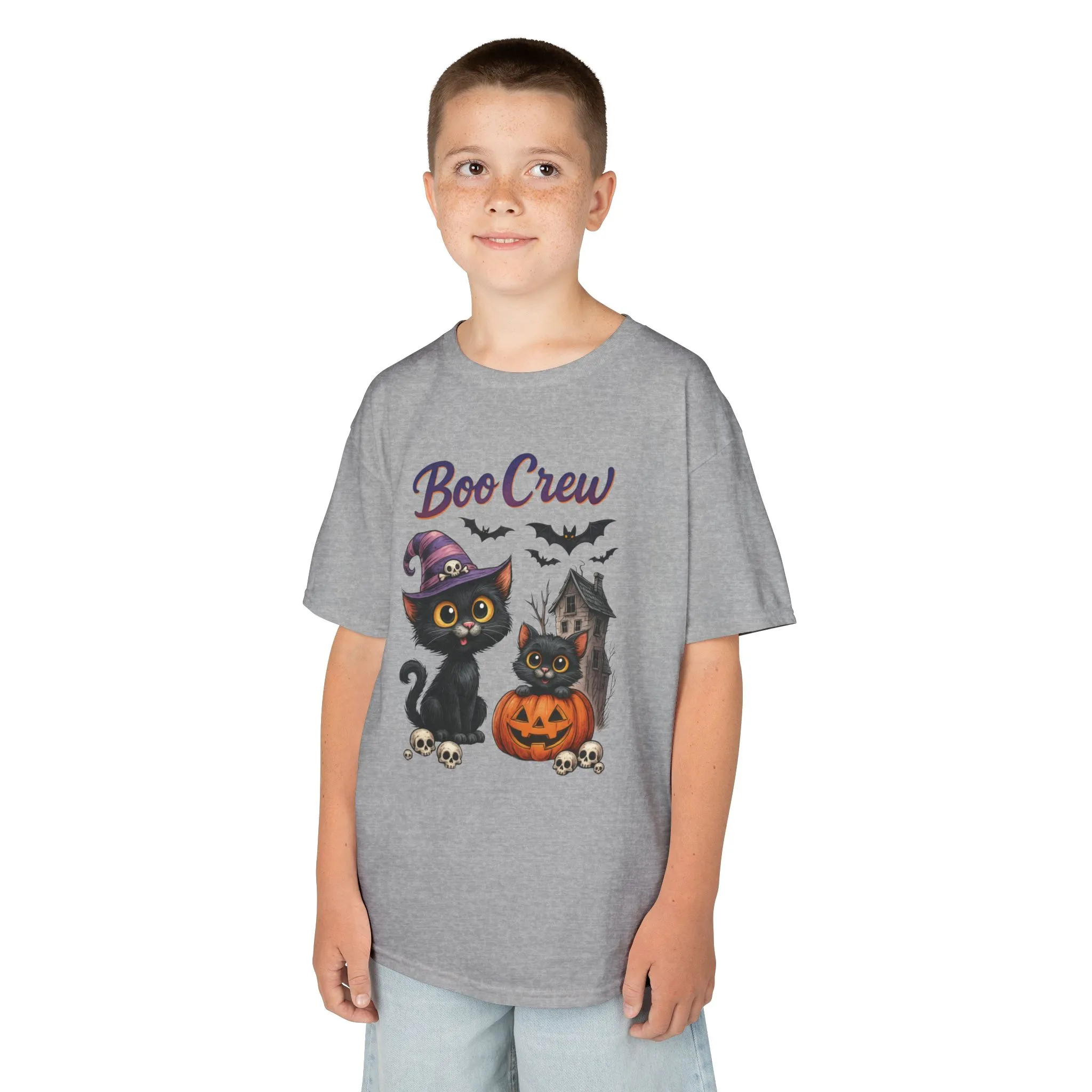 Boo Crew Kids Halloween T-Shirt, Cute Black Cats Pumpkin Design, Fun Spooky Shirt for Girls Boys - Image 6