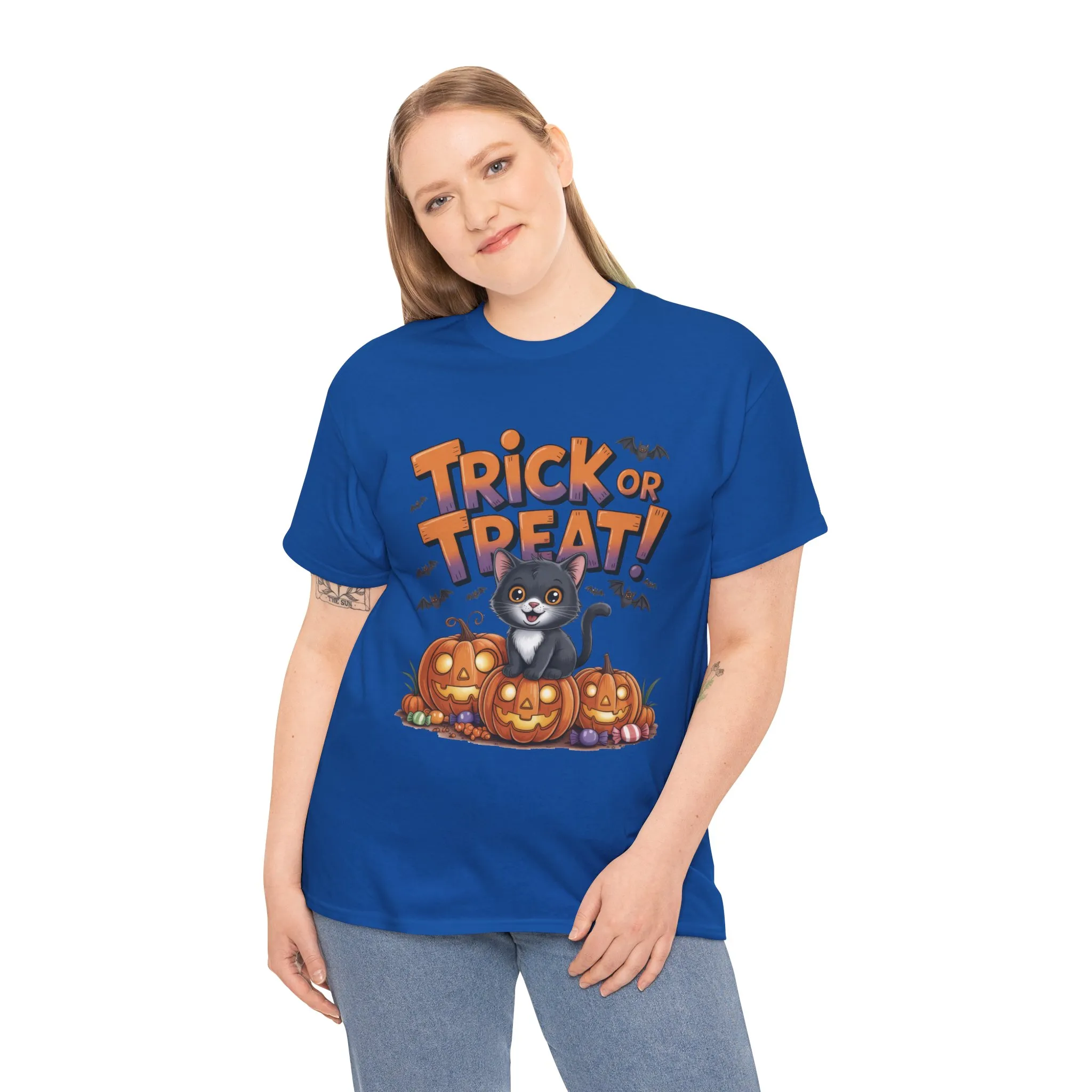 Cute Black Cat Trick or Treat Halloween T-Shirt for Women, Funny Pumpkin Cat Tee, Spooky Fall Shirt, Matching Family Halloween Shirts - Image 21