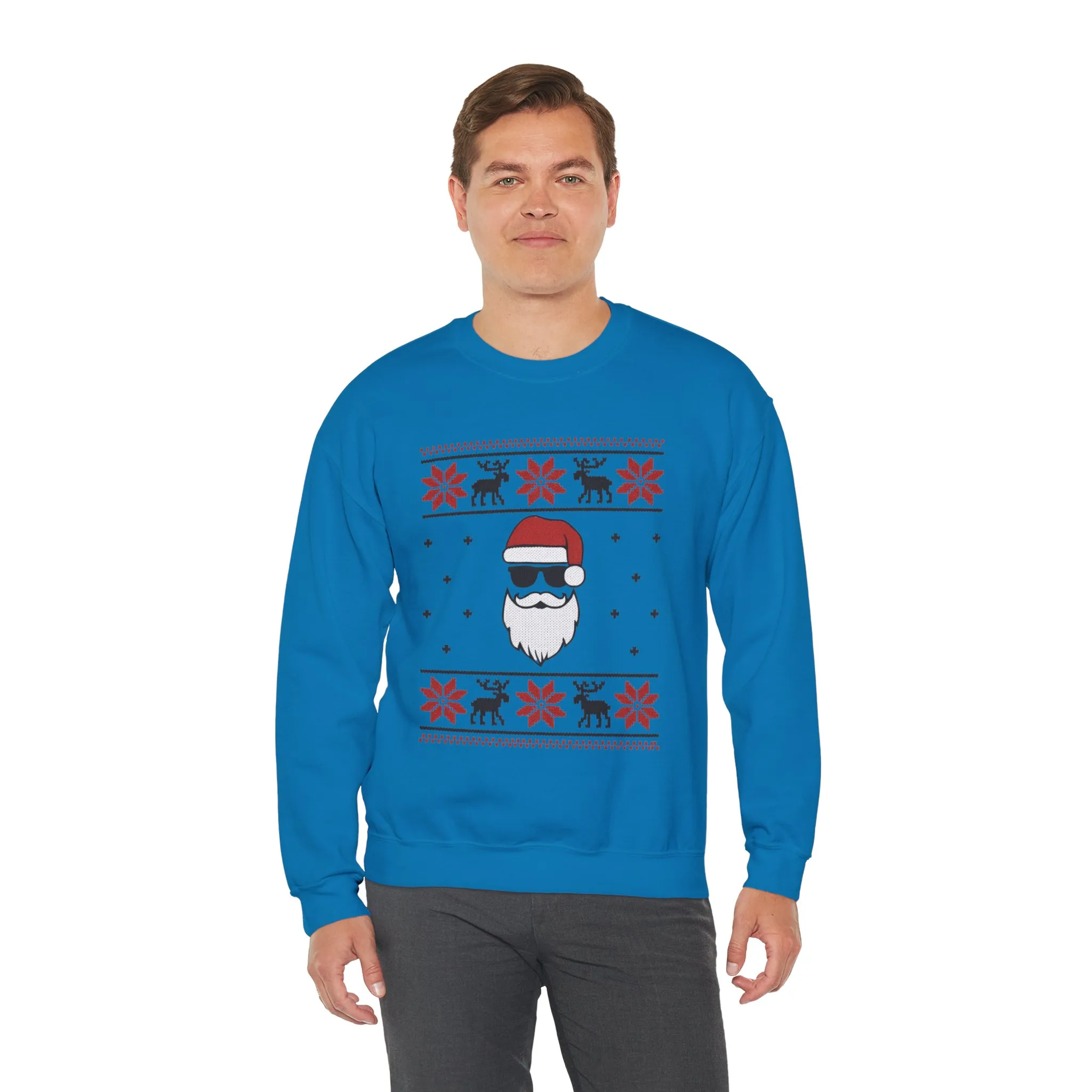 Cool Santa Men's Sweatshirt, Funny Knit Look Pullover, Retro Christmas Sweater Style - Image 18
