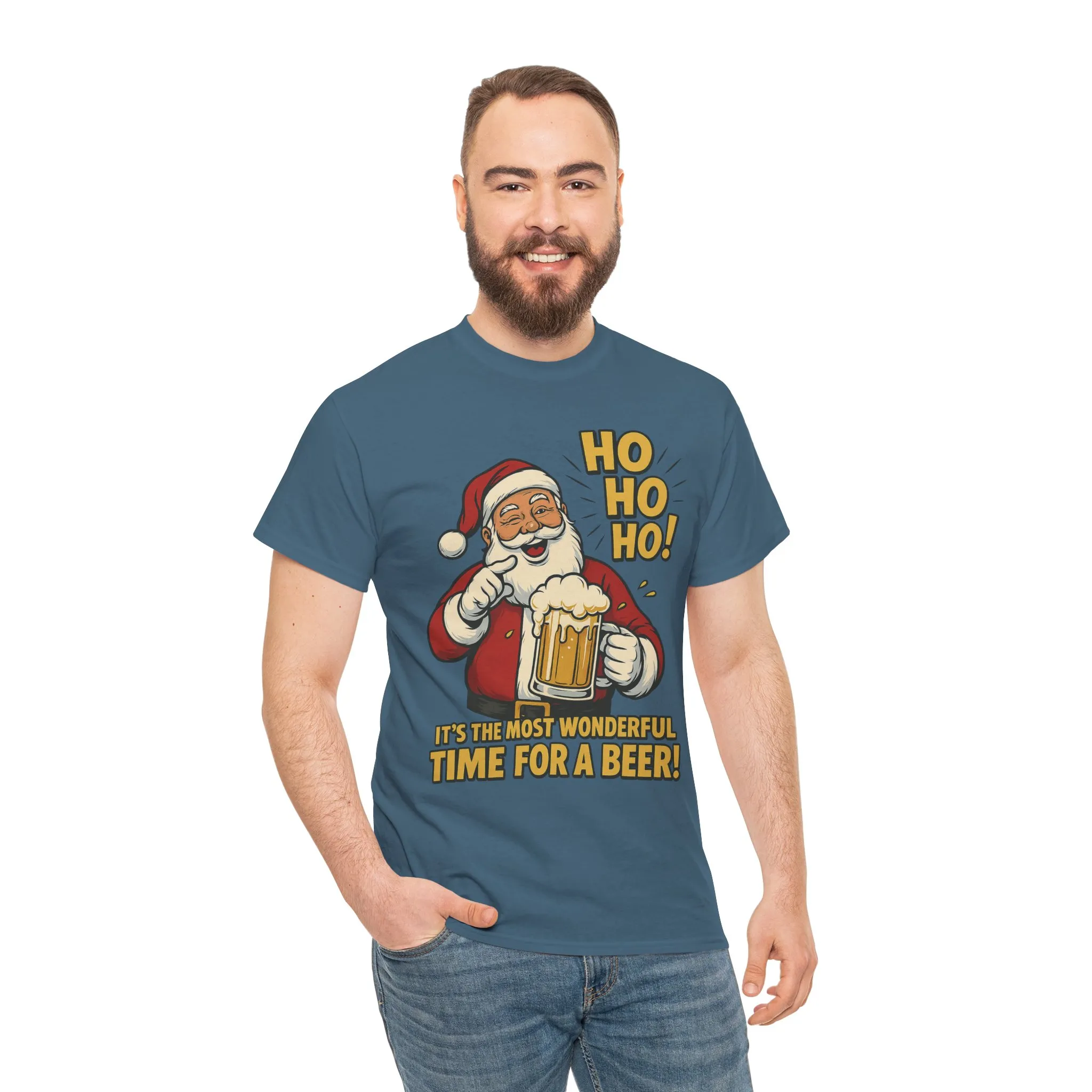 Funny Santa Beer Christmas T-Shirt, Men's Holiday Party Tee - Image 17