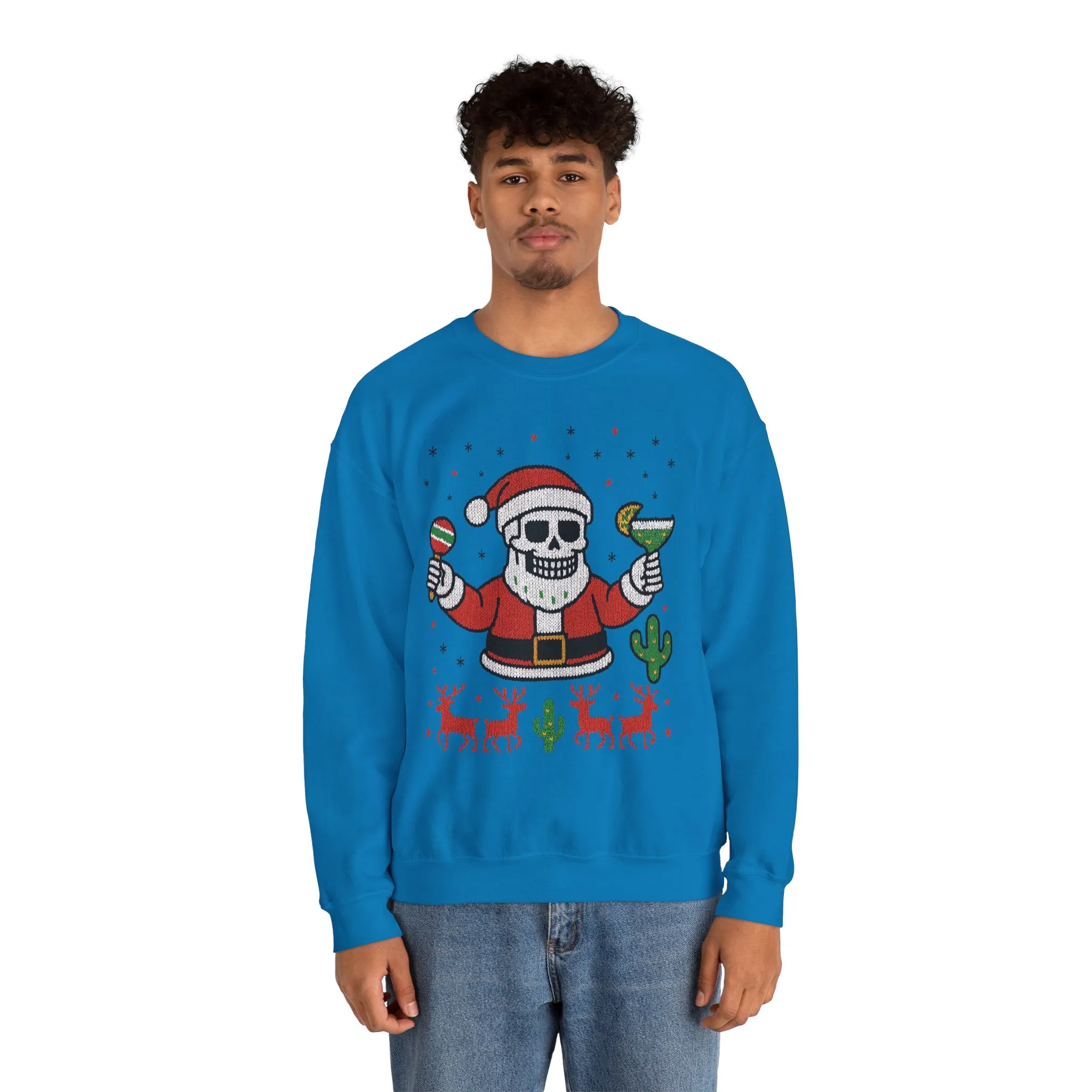 Skeleton Santa Ugly Christmas Sweatshirt for Men, Funny Margarita Holiday Jumper - Image 17