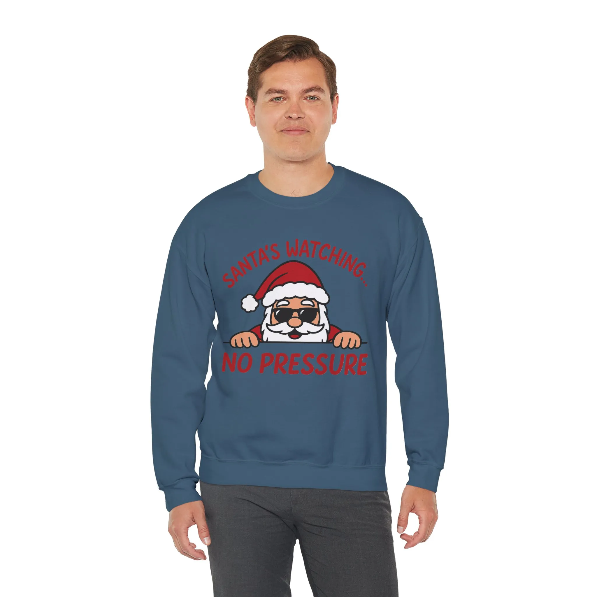 Santa's Watching No Pressure Men's Christmas Sweatshirt, Funny Holiday Jumper - Image 20