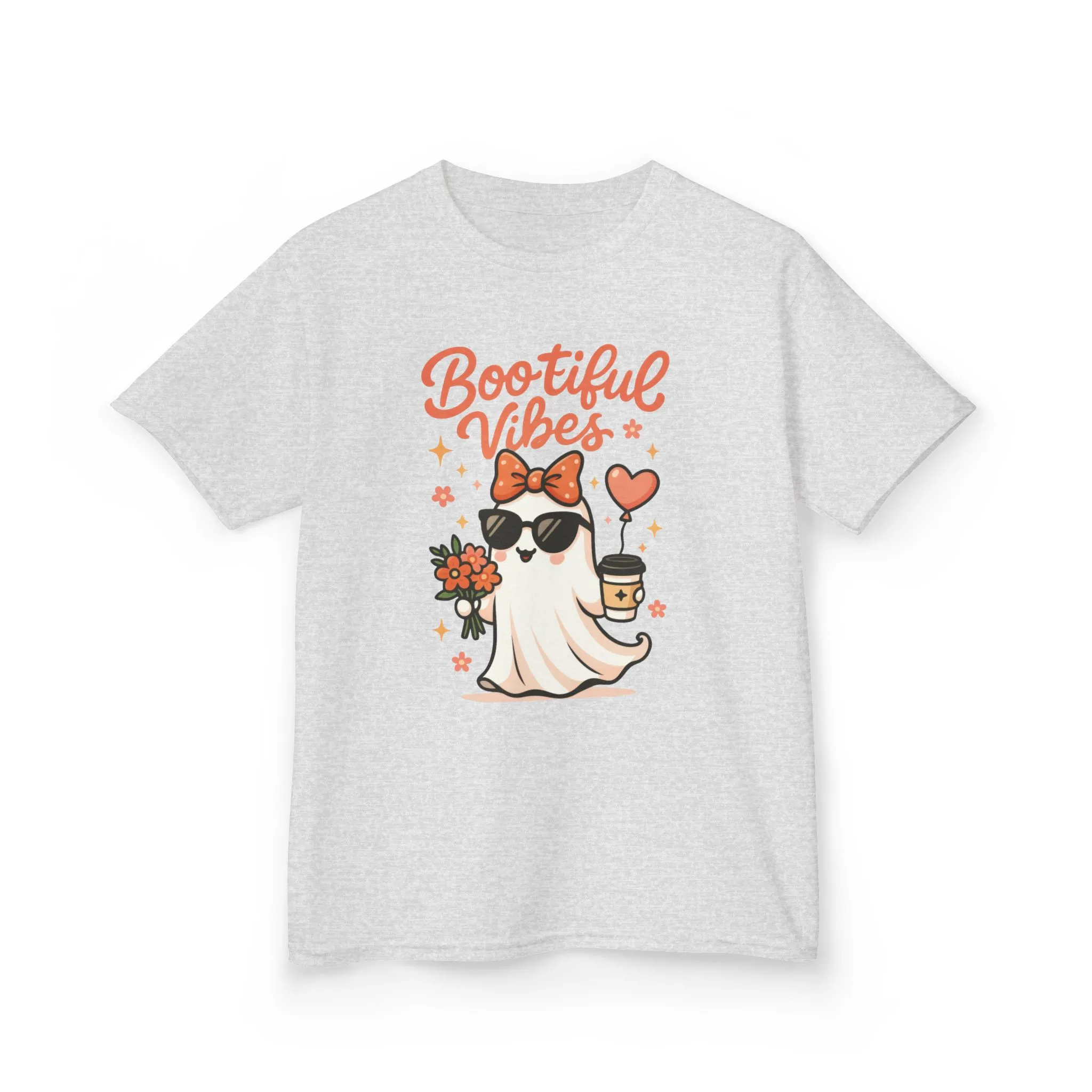 Girls Halloween Ghost T-Shirt, Cute Bootiful Vibes Tee for Kids, Fun Spooky Season Shirt, Tween Girl Outfit Gift, Kids Heavy Cotton™ Tee - Image 5