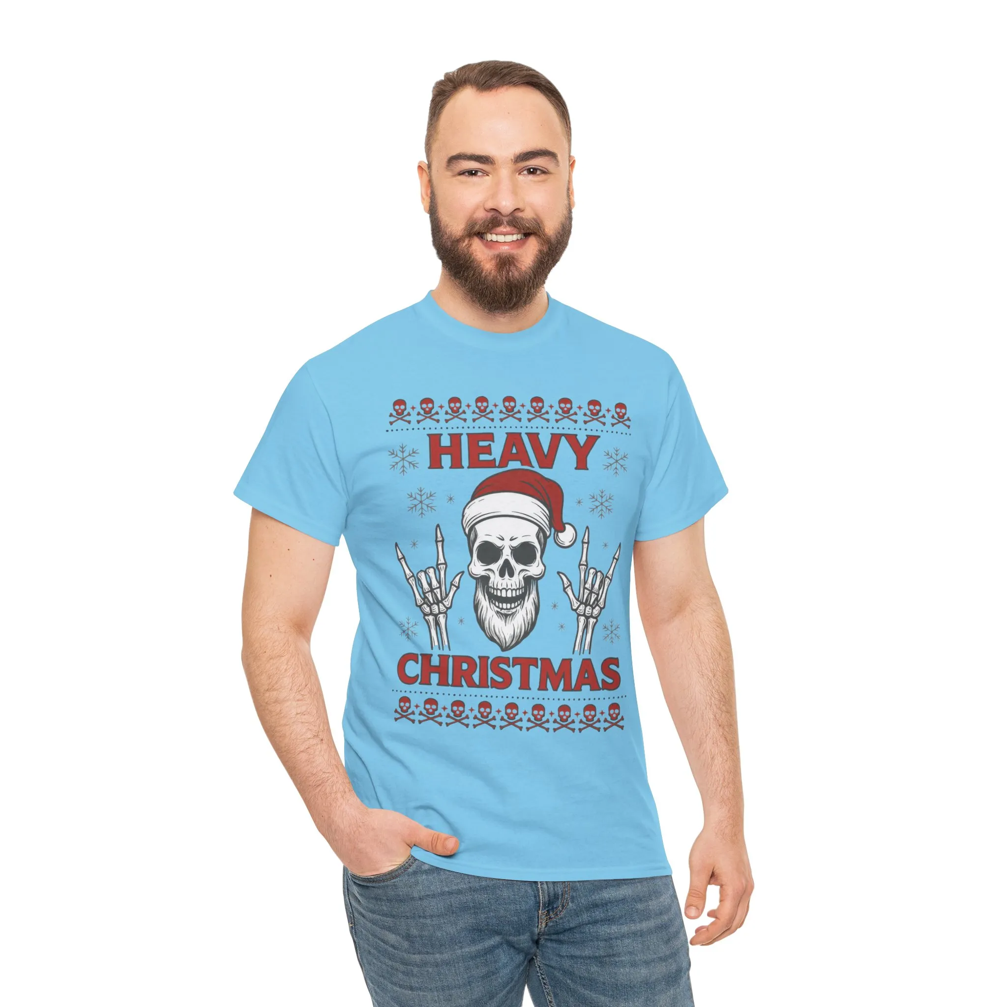 Heavy Christmas Men's T-Shirt, Metal Santa Skull Holiday Pullover for Men - Image 14
