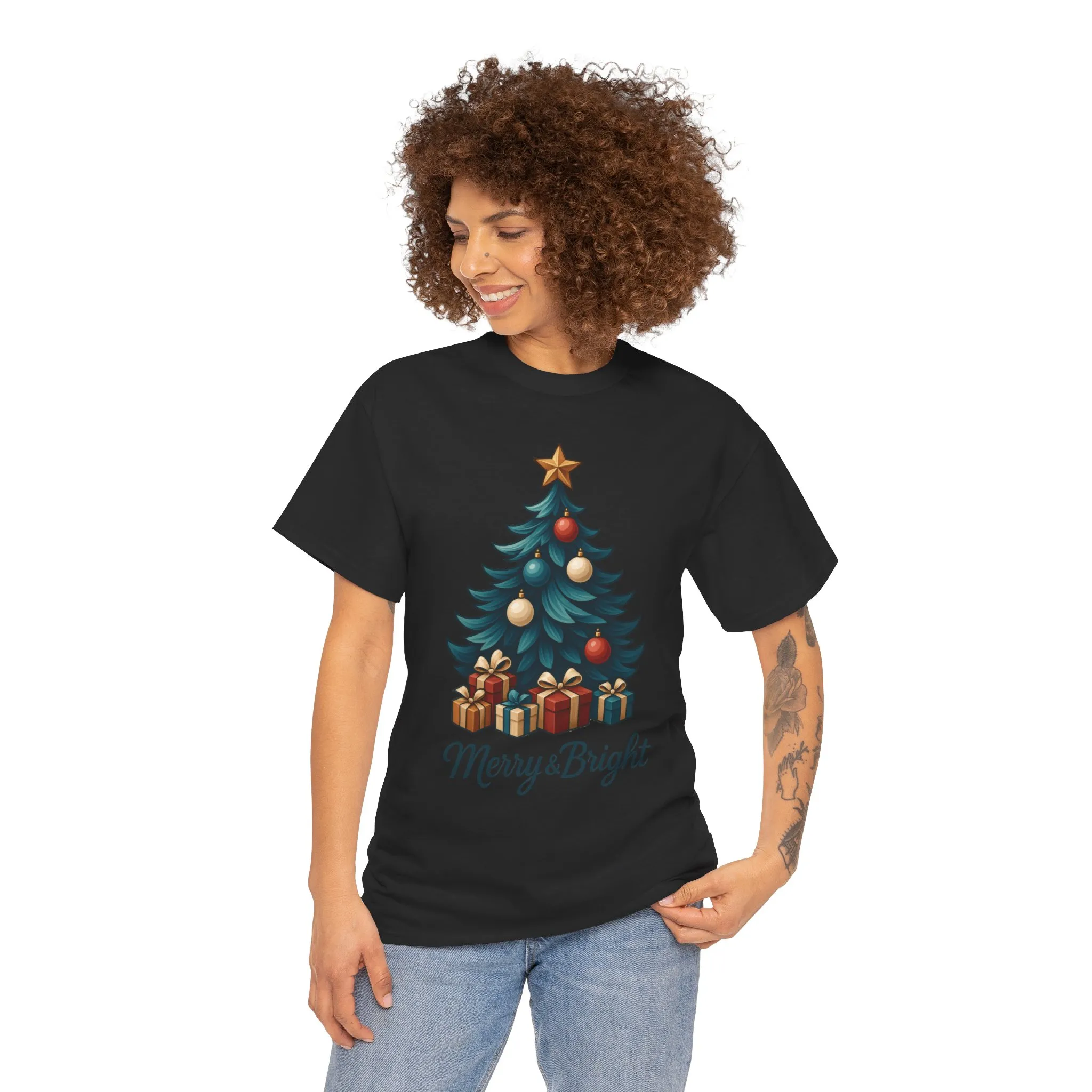 Merry & Bright Christmas T-Shirt, Holiday Tree Gift Tee for Women - Image 6