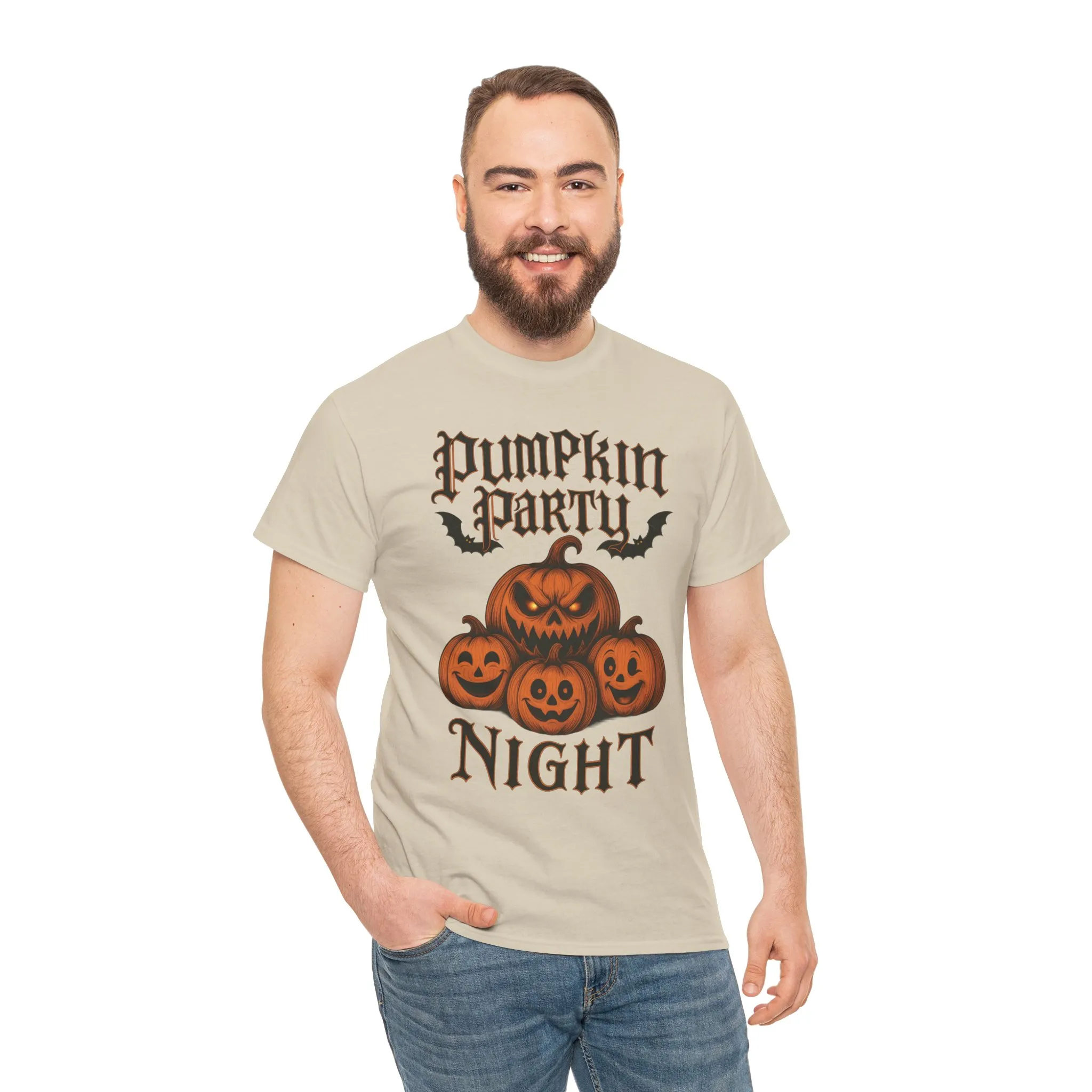 Pumpkin Party Night Men's Halloween T-Shirt, Scary Jack-O-Lantern Pumpkin Graphic Tee for Him - Image 8