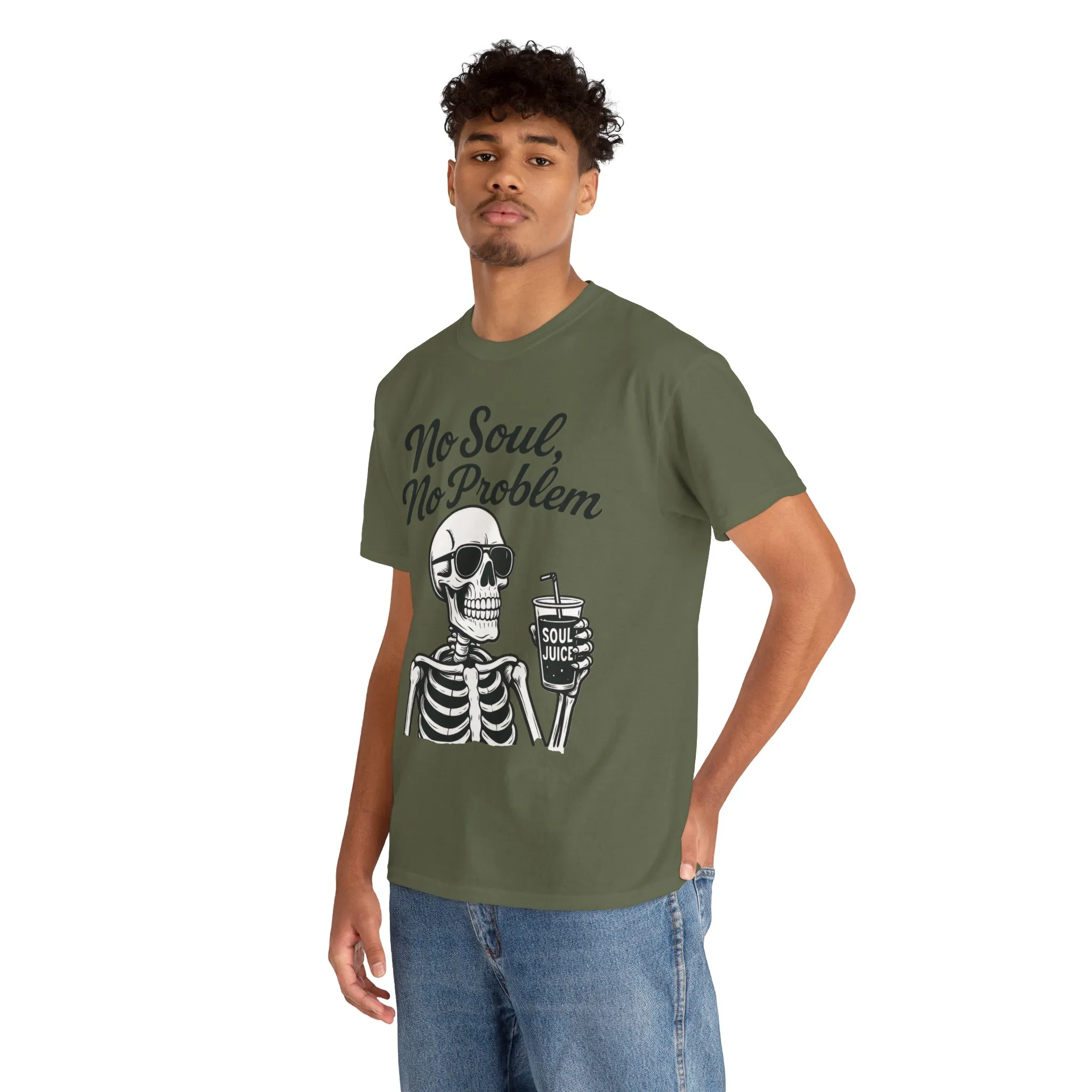 No Soul No Problem Skeleton T-Shirt for Men, Funny Gothic Skull Tee, Cool Spooky Halloween Shirt, Dark Humor Skeleton Graphic Top - Image 3