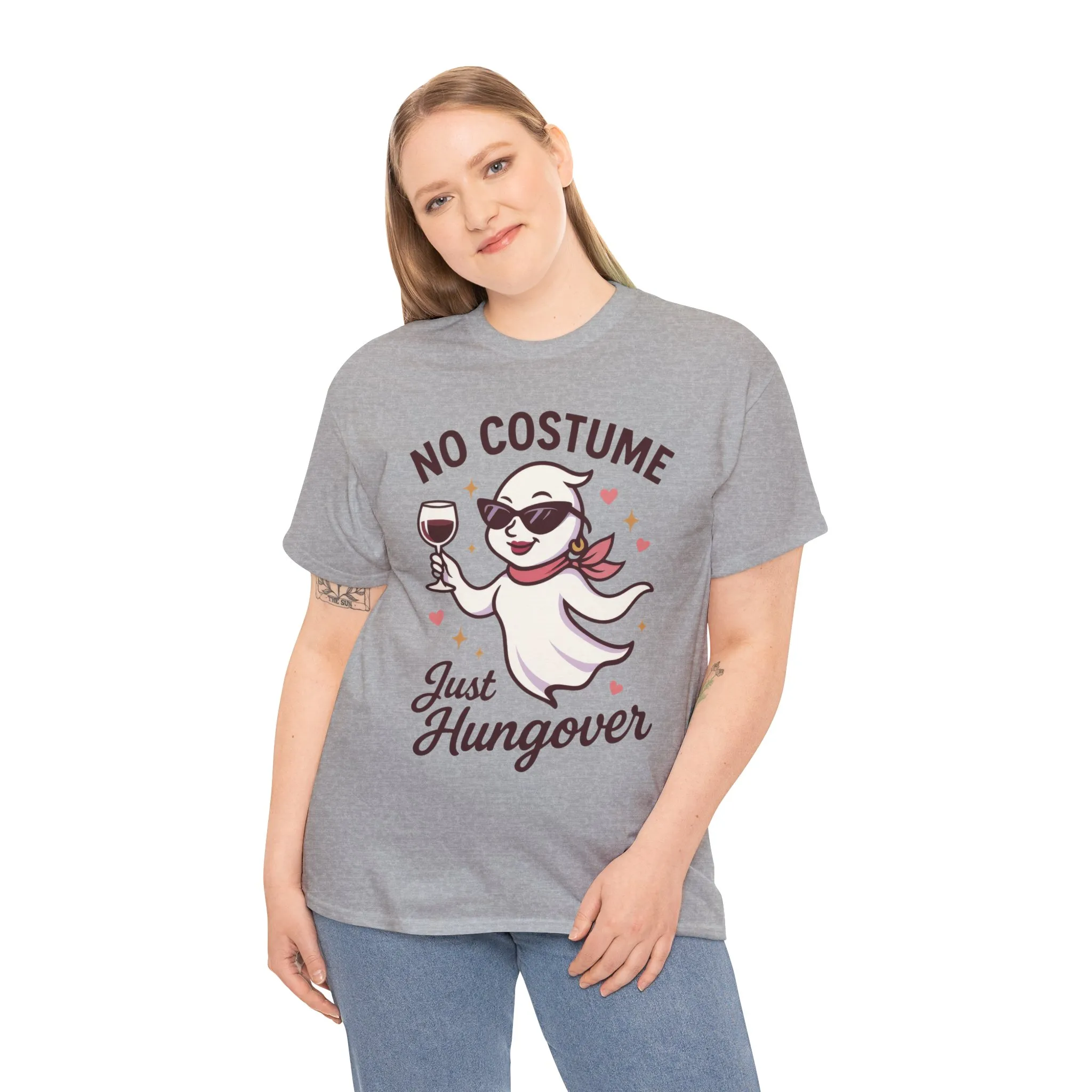No Costume Just Hungover Women's T-Shirt, Funny Ghost Wine Halloween Party Graphic Tee - Image 6