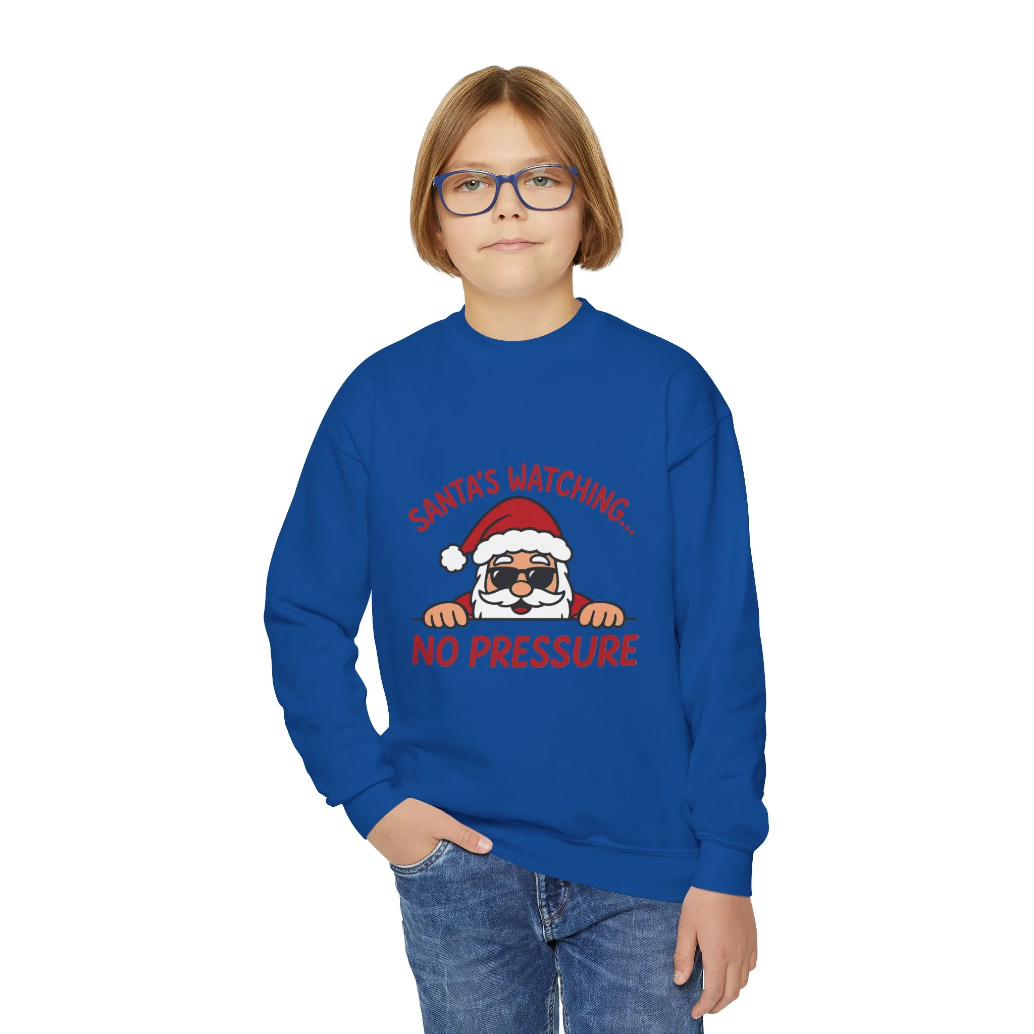 Santa's Watching No Pressure Kids Christmas Sweatshirt, Funny Holiday Jumper for Youth - Image 14
