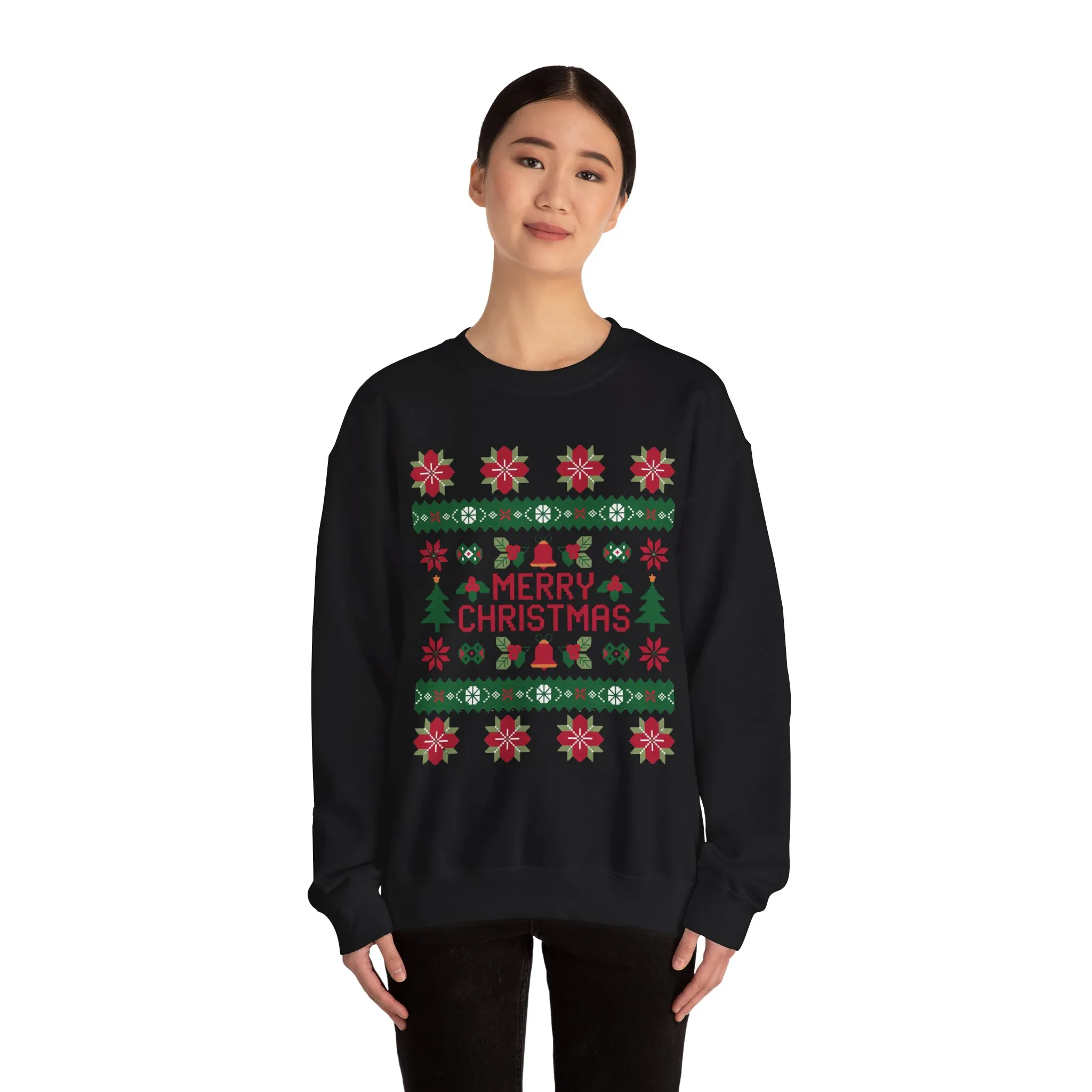 Merry Christmas Women's Sweatshirt, Cozy Ugly Sweater Look Pullover, Festive Knit Style Jumper - Image 8