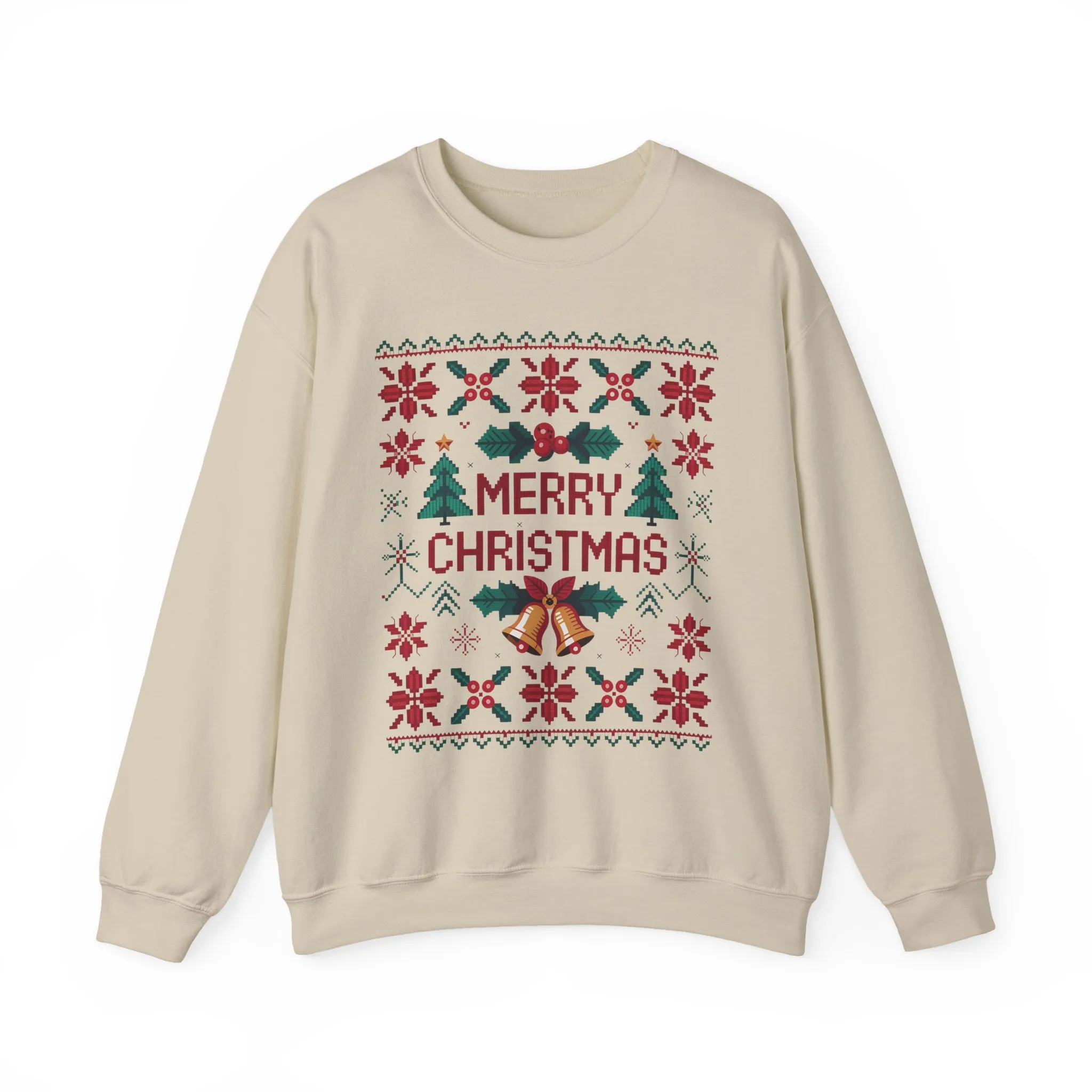 Merry Christmas Women's Sweatshirt, Cozy Knit Look Holiday Jumper, Classic Festive Winter Style Crewneck Sweatshirt - Image 2