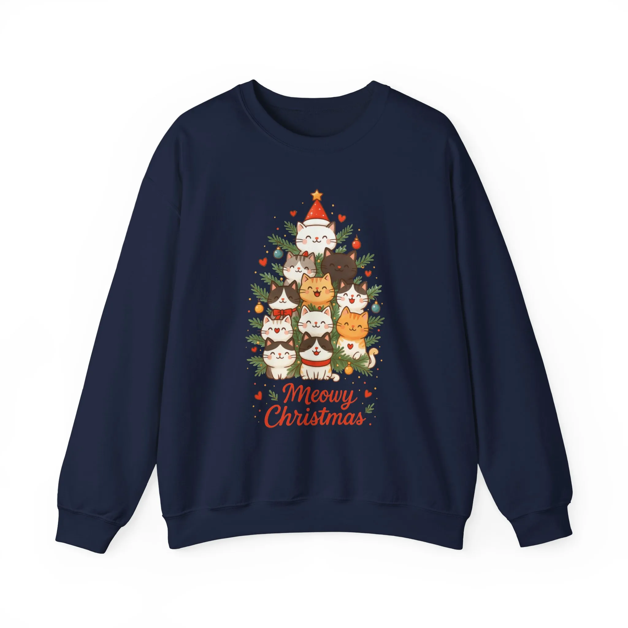 Women's Meowy Christmas Cat Sweatshirt, Cute Holiday Kitty Pullover - Image 19