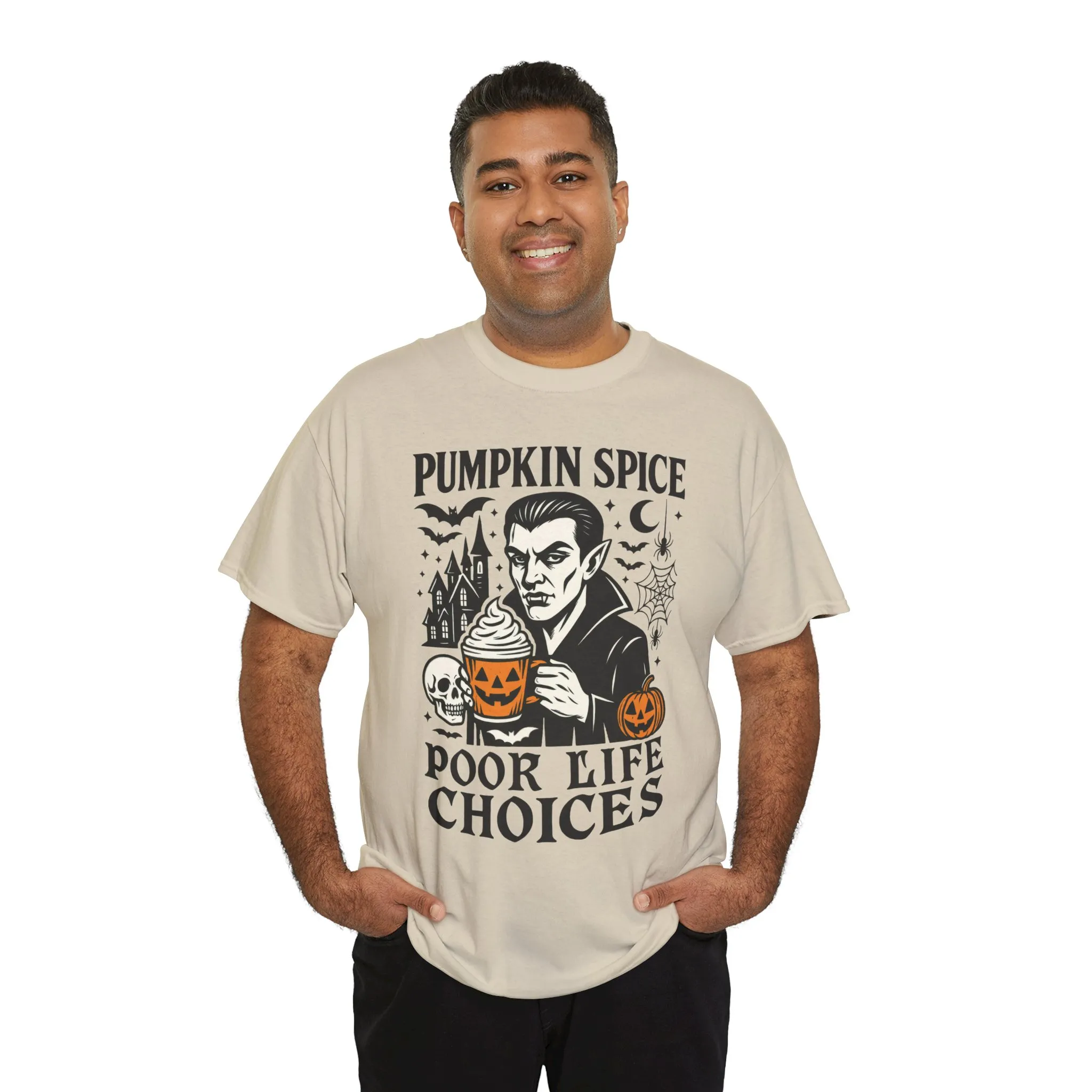 Pumpkin Spice Poor Life Choices Men's T-Shirt, Funny Vampire Coffee Halloween Graphic Tee - Image 6