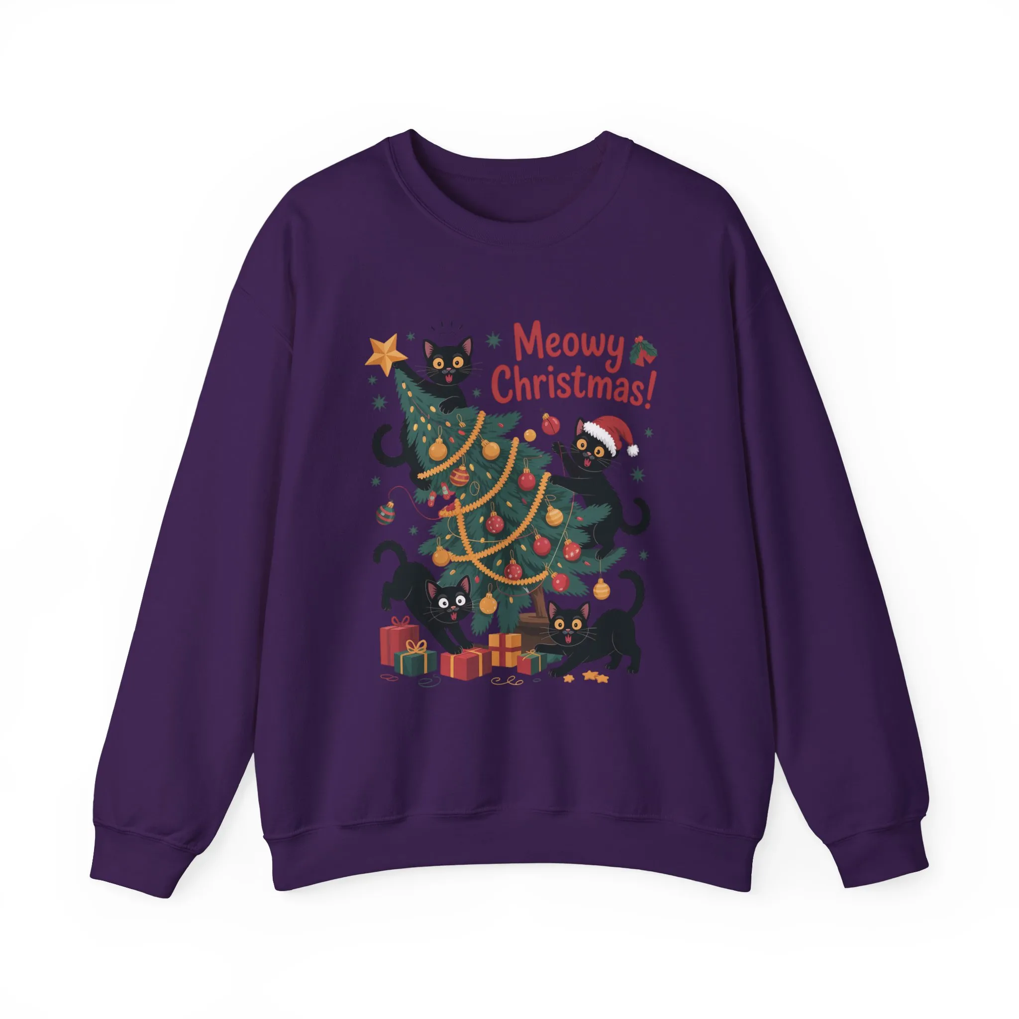 Black Cats Christmas Tree Sweatshirt, Funny Cat Lover Holiday Sweater, Cute Christmas Cat Chaos Jumper - Image 19