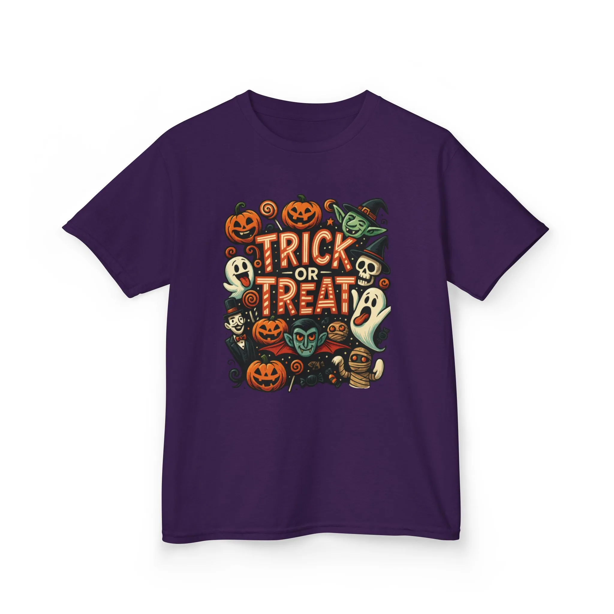 Kids Trick or Treat T-Shirt, Halloween Graphic Tee with Pumpkins, Ghosts & Vampires, Fun Spooky Shirt for Children - Image 22