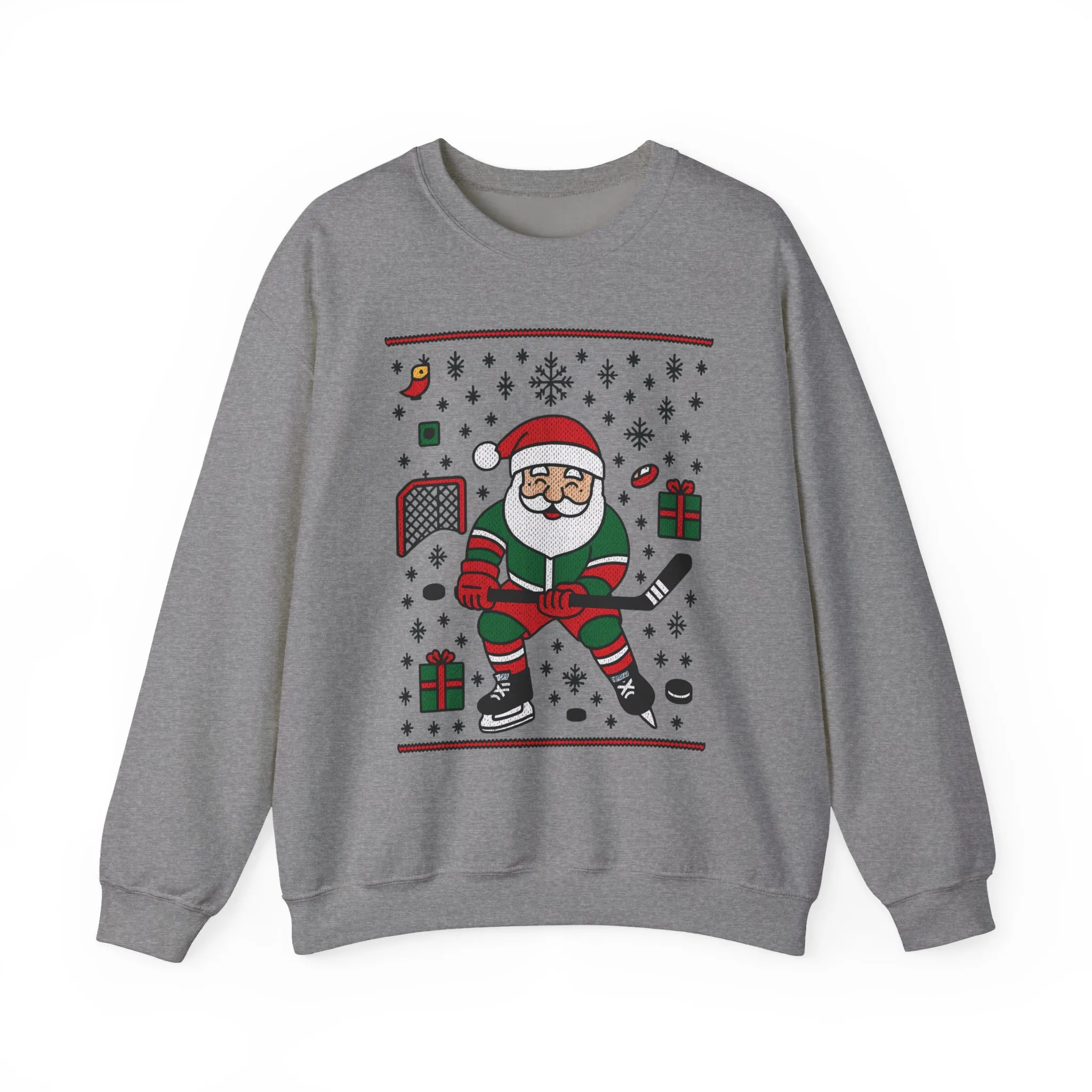 Hockey Santa Men's Christmas Sweatshirt, Funny Sports Holiday Jumper - Image 10