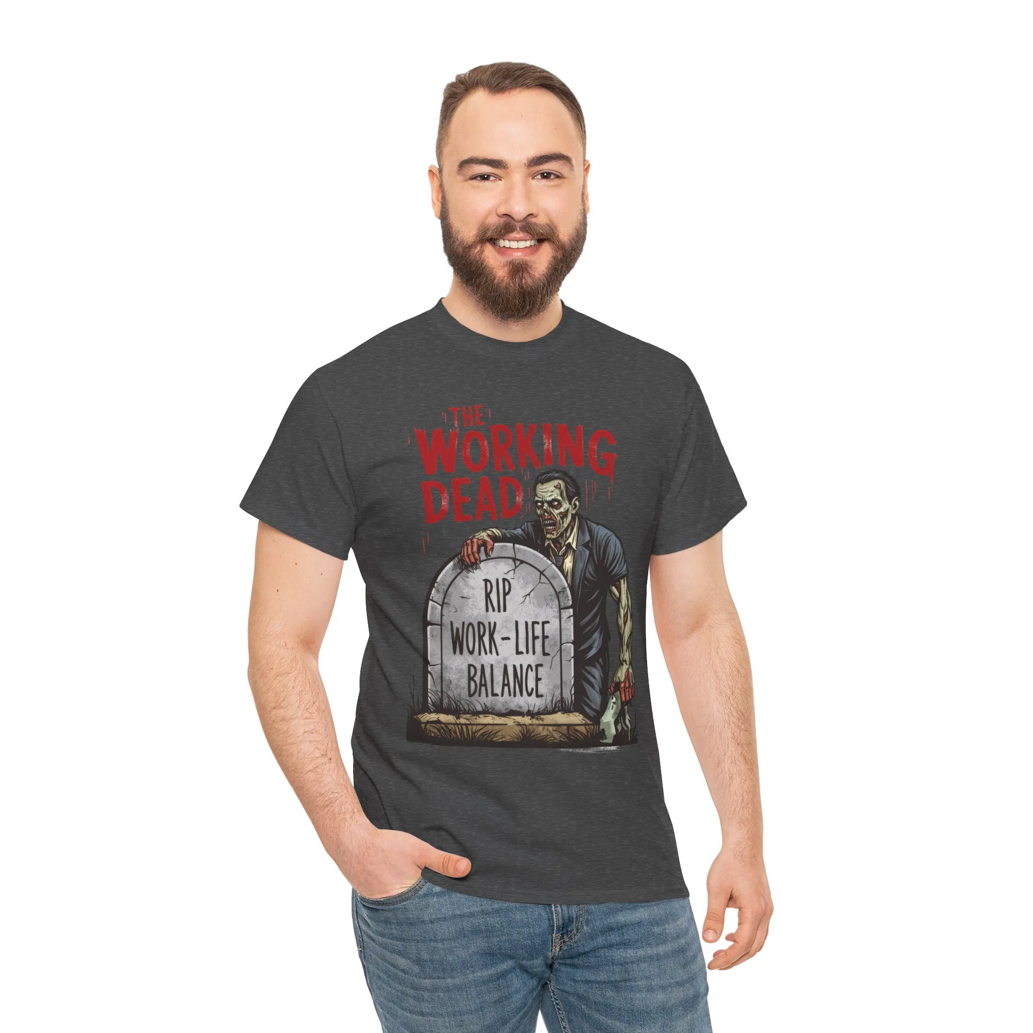 The Working Dead Shirt Men, Funny Work Life Balance Zombie Tee, RIP Work Shirt, Halloween Tee - Image 11