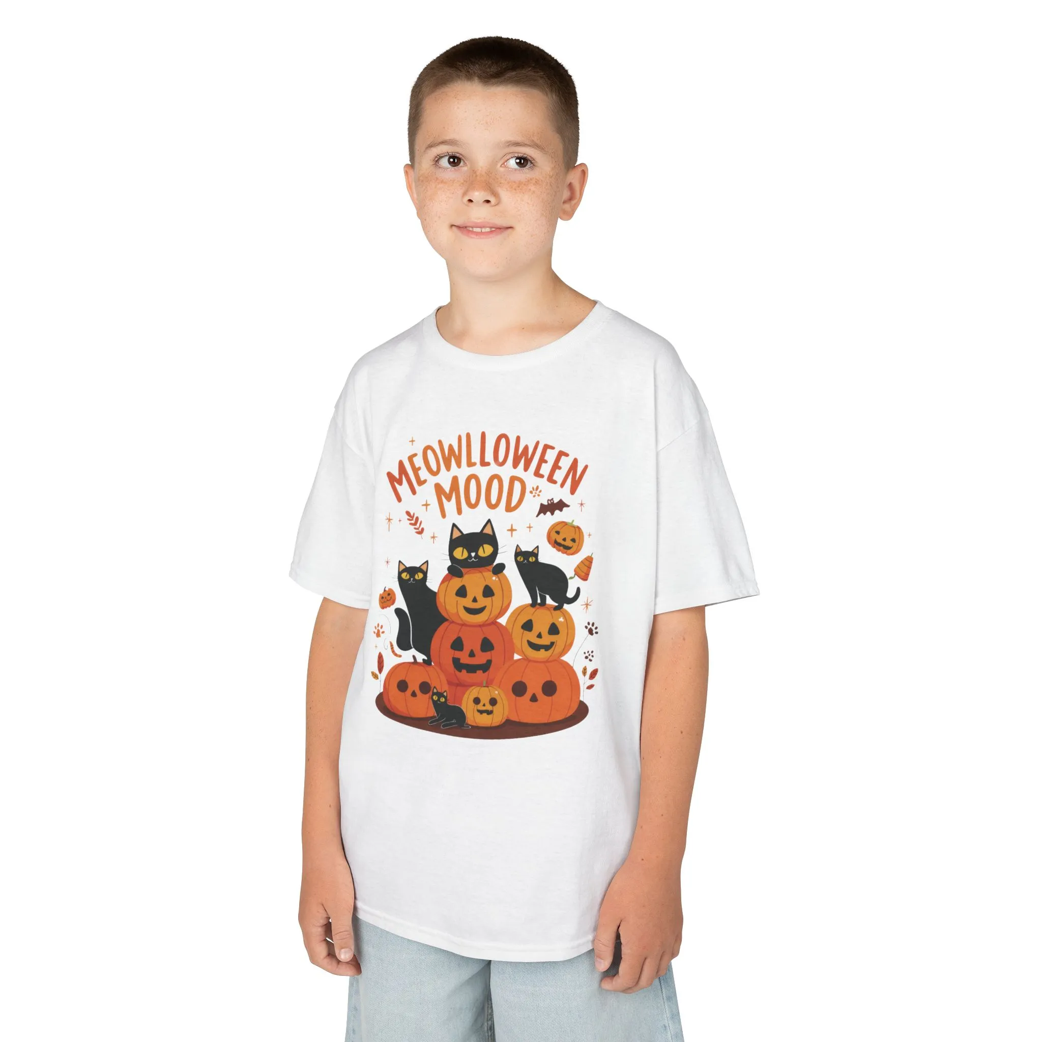 Meowlloween Mood Kids Shirt, Cute Black Cat Halloween T-Shirt for Girls and Boys, Funny Pumpkin Cat Tee, Cozy Fall Cat Lover Gift - Image 6