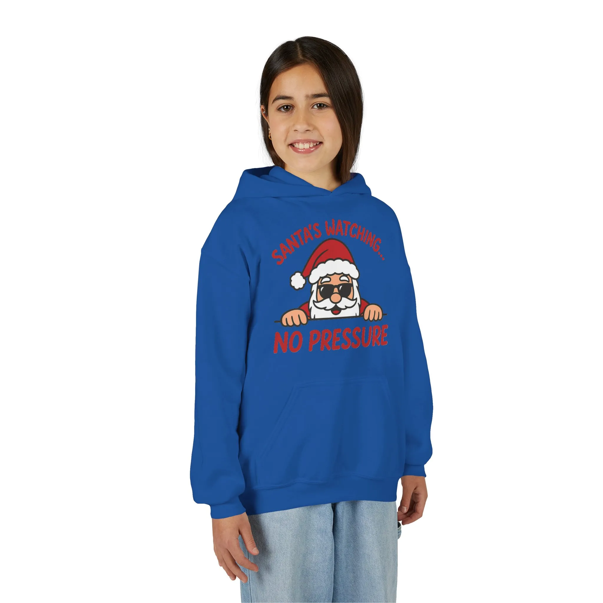 Santa's Watching No Pressure Kids Christmas Hoodie, Funny Holiday Sweatshirt for Youth - Image 18