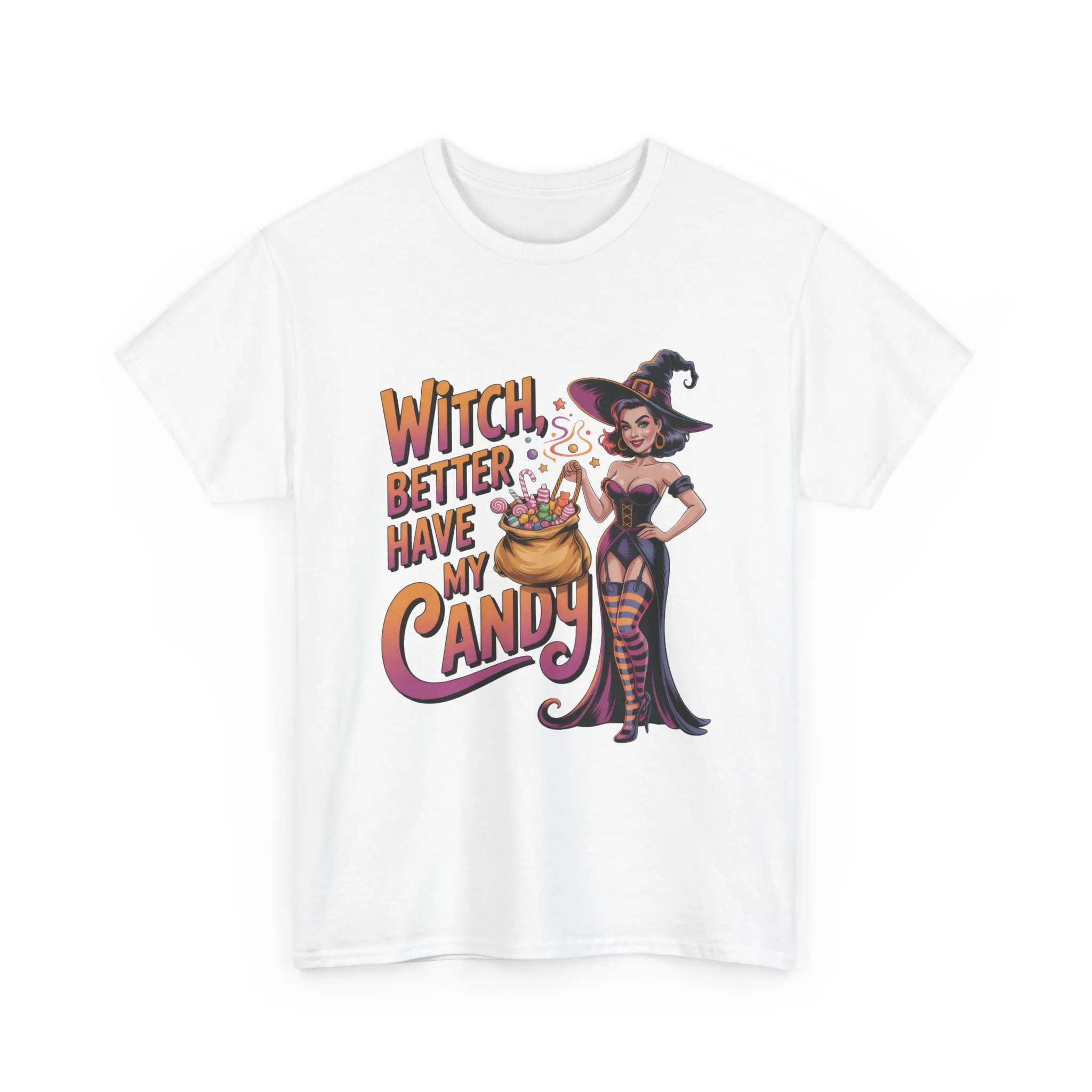 Witch Better Have My Candy Halloween T-Shirt for Women, Funny Spooky Witch Tee, Retro Pin-Up Halloween Shirt, Sassy Fall Party Top - Image 2