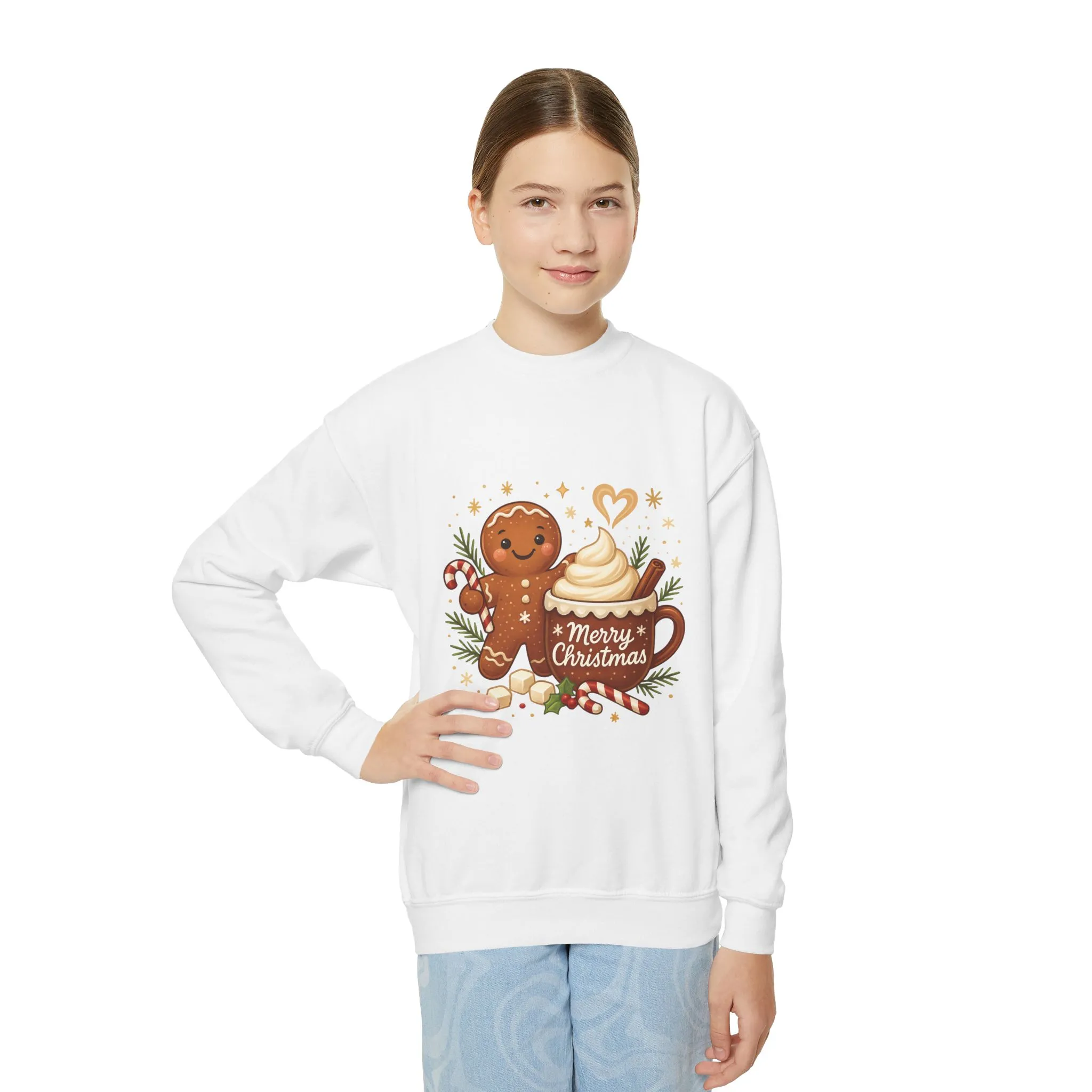 Gingerbread - Hot Cocoa Christmas Sweatshirt for Girls, Cozy Holiday Jumper, Youth Crewneck Sweatshirt - Image 4