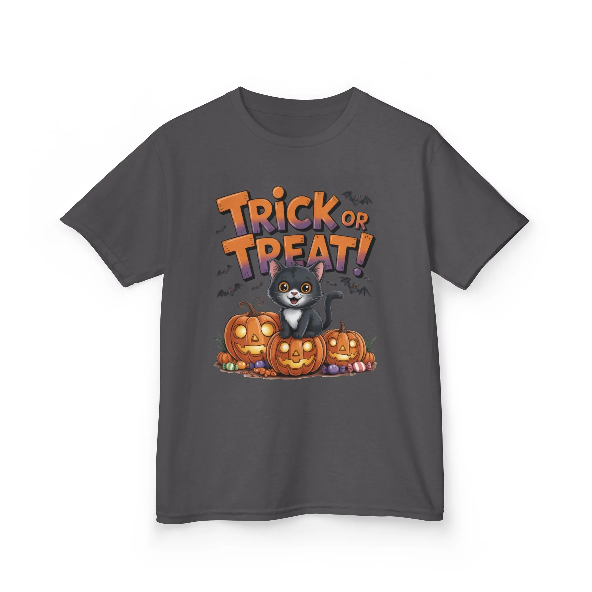 Girls Cute Black Cat Trick or Treat Halloween T-Shirt, Funny Pumpkin Cat Tee, Spooky Fall Shirt for Kids, Matching Family Halloween Shirts - Image 10