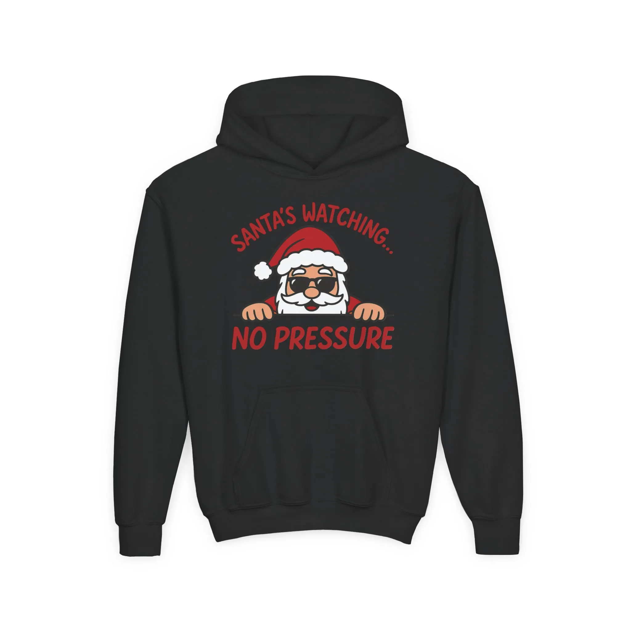 Santa's Watching No Pressure Kids Christmas Hoodie, Funny Holiday Sweatshirt for Youth - Image 7
