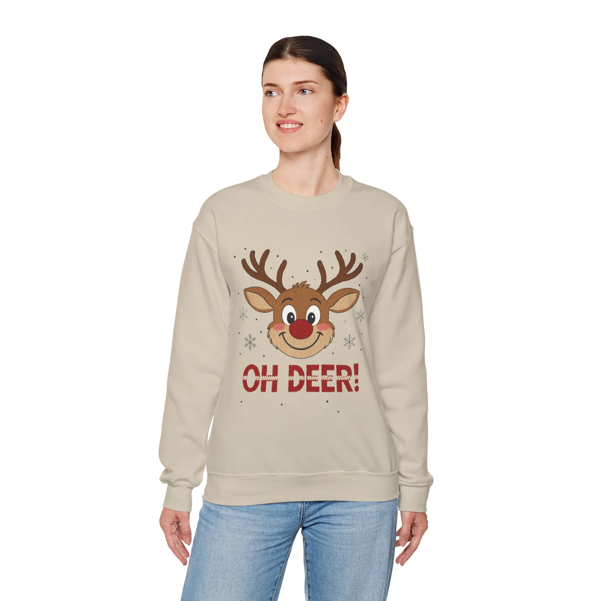 Womens Oh Deer Christmas Sweatshirt, Cute Reindeer Holiday Pullover, Women's Crewneck Sweatshirt - Image 12