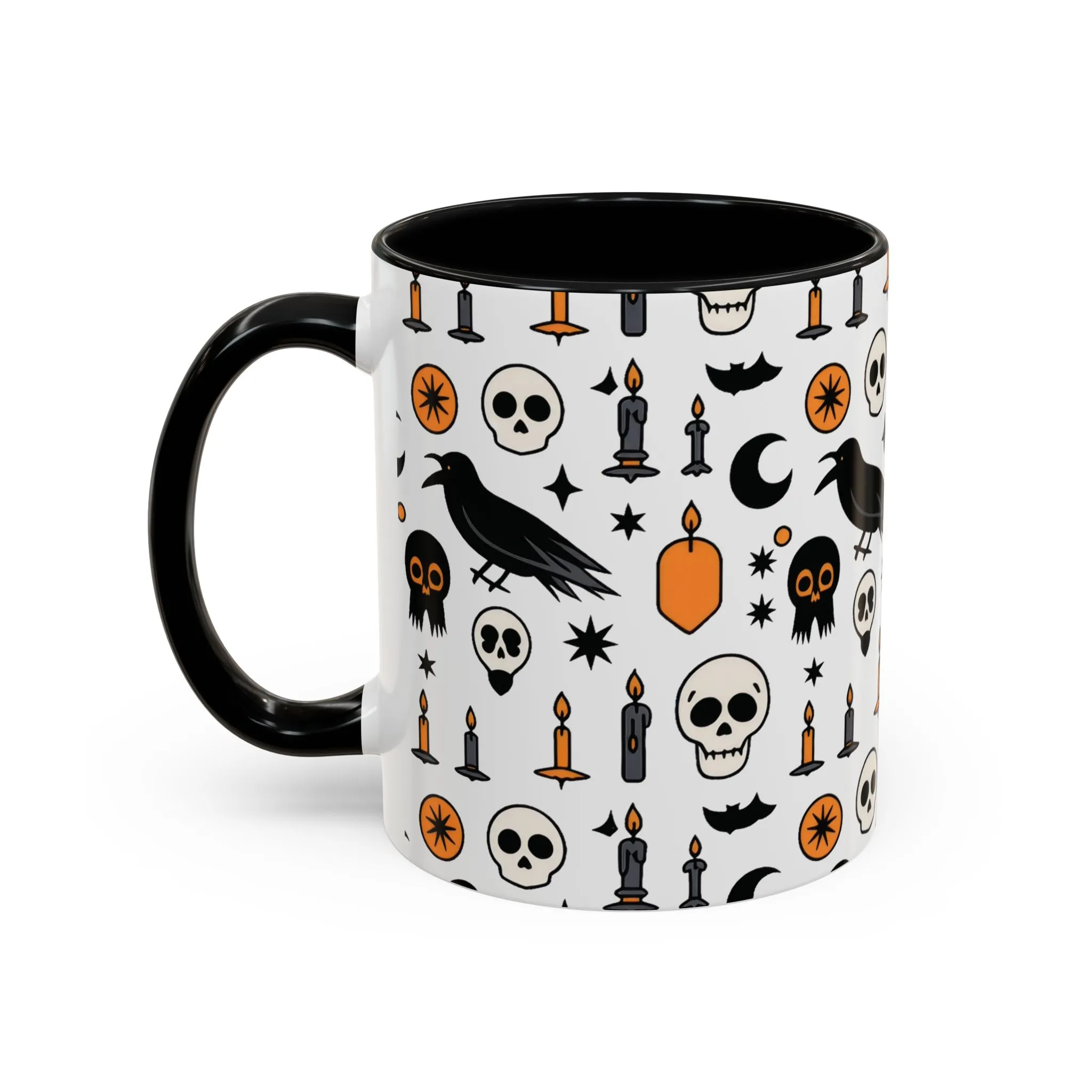 Gothic Halloween Mug, Skull, Candle - Raven Pattern Coffee Cup, Dark Aesthetic Spooky Gift for Her or Him, Accent Coffee Mug (11, 15oz) - Image 3